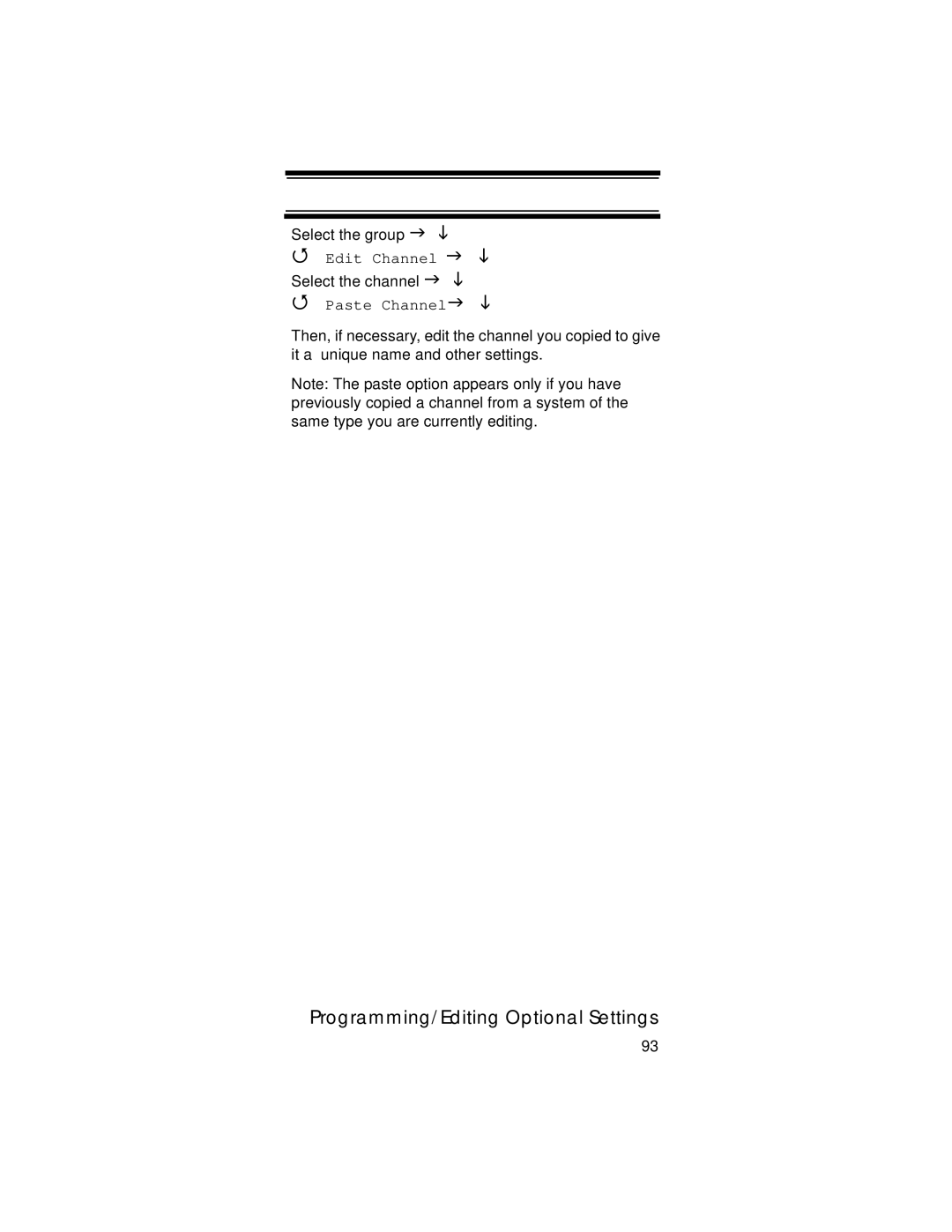 Uniden UBC396T specifications Paste Channel 