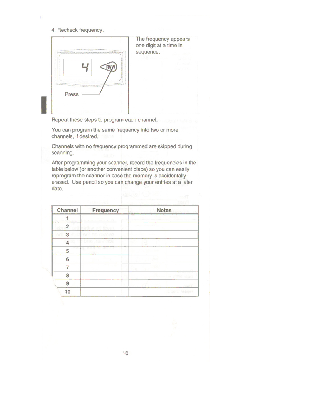 Uniden UBC60XLT manual Press 