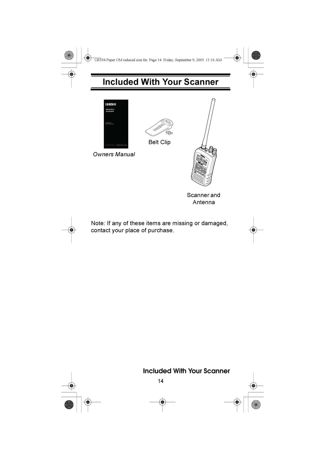 Uniden UBC69XLT manual Included With Your Scanner 