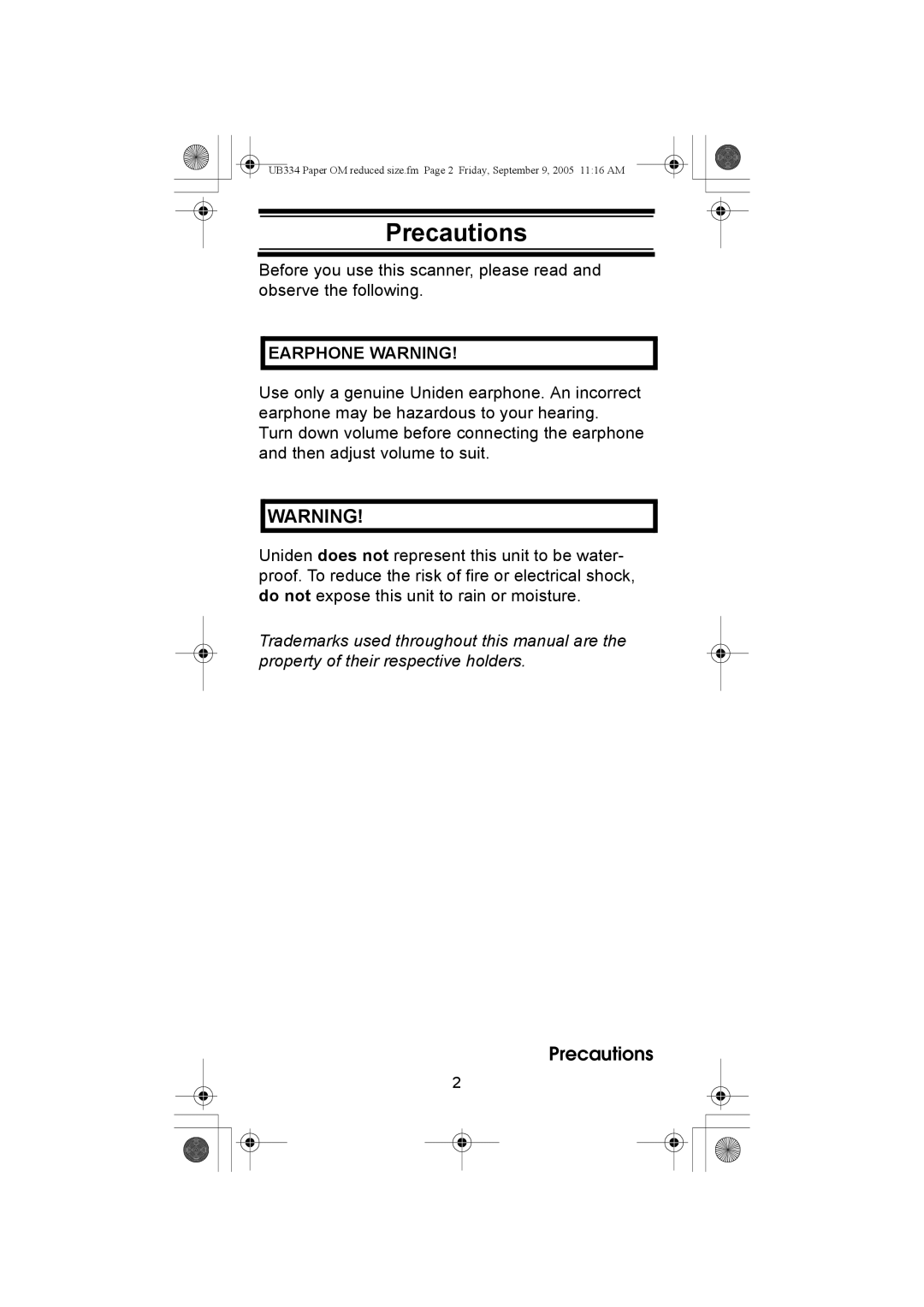 Uniden UBC69XLT manual Precautions 