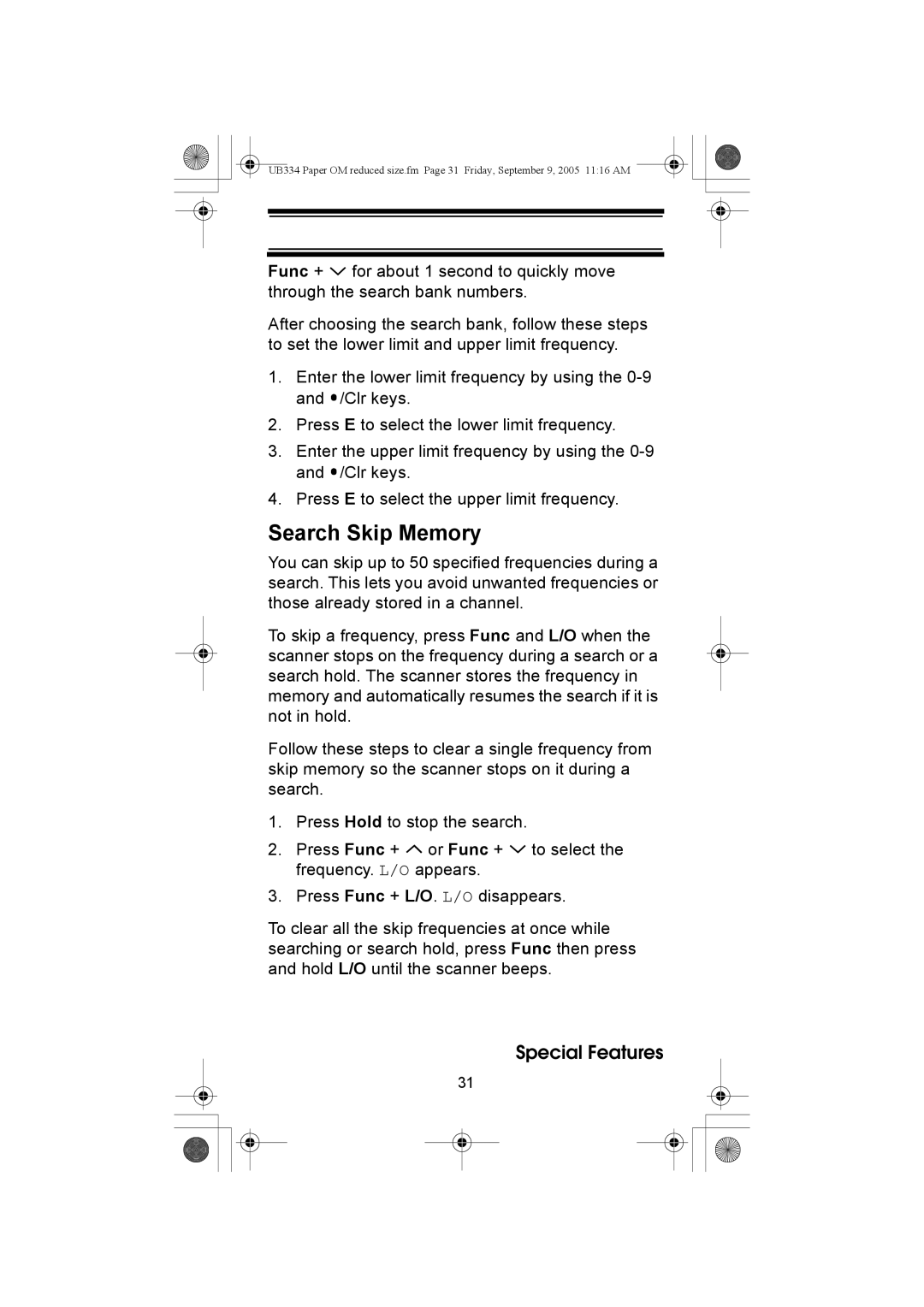 Uniden UBC69XLT manual Search Skip Memory 