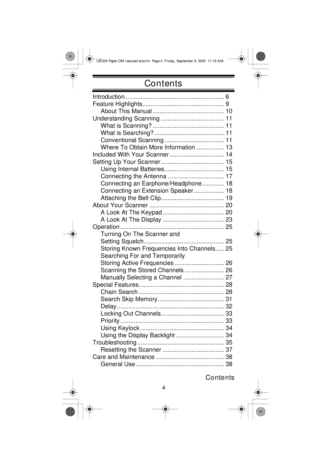 Uniden UBC69XLT manual Contents 