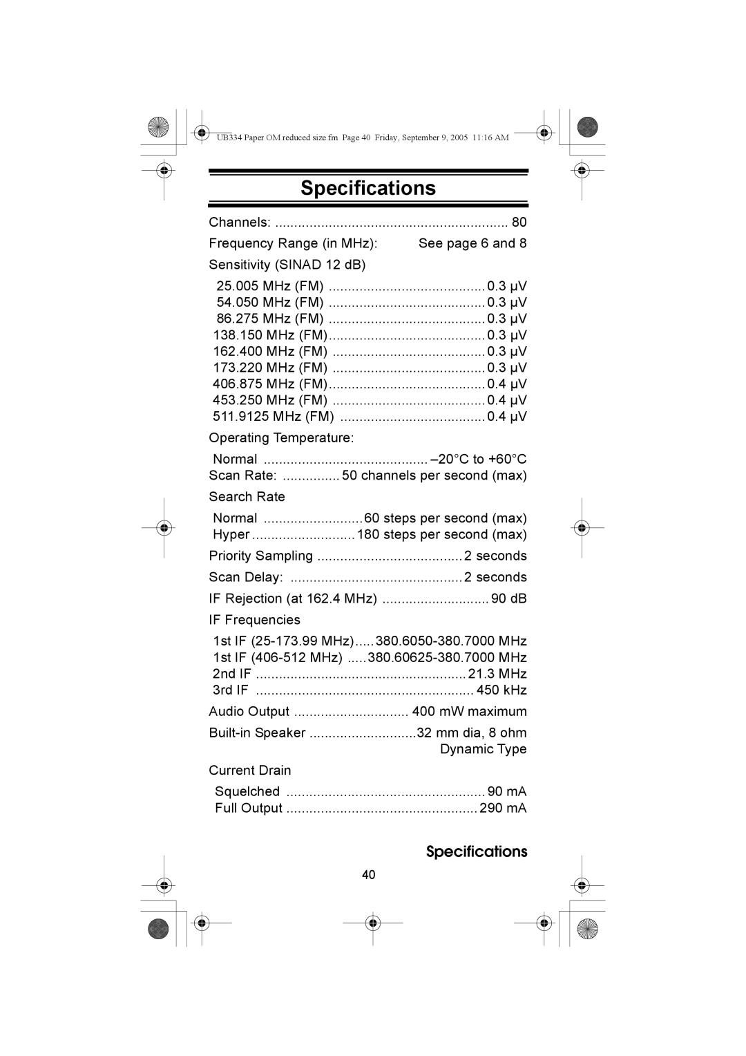 Uniden UBC69XLT manual Specifications 