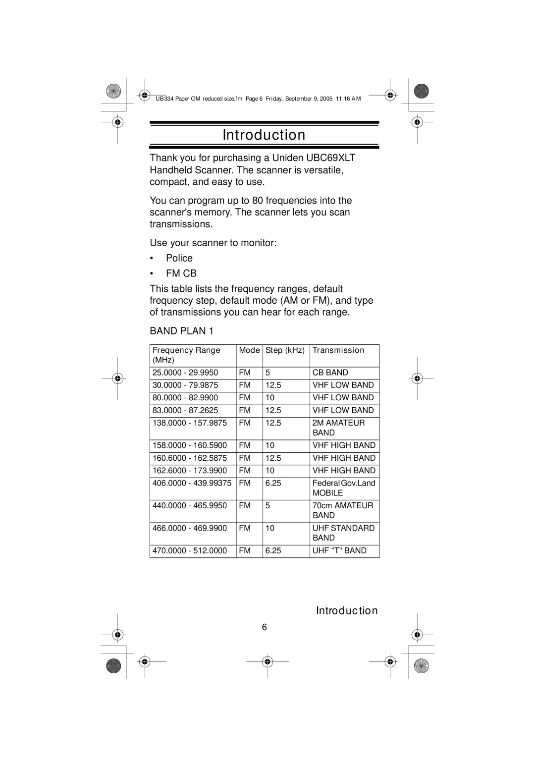 Uniden UBC69XLT manual Introduction 