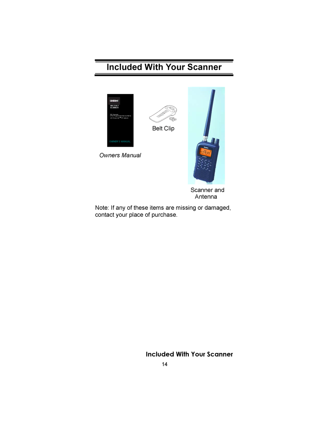 Uniden UBC72XLT owner manual Included With Your Scanner 