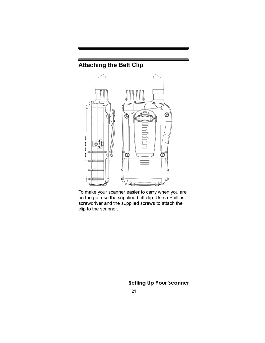 Uniden UBC72XLT owner manual Attaching the Belt Clip 