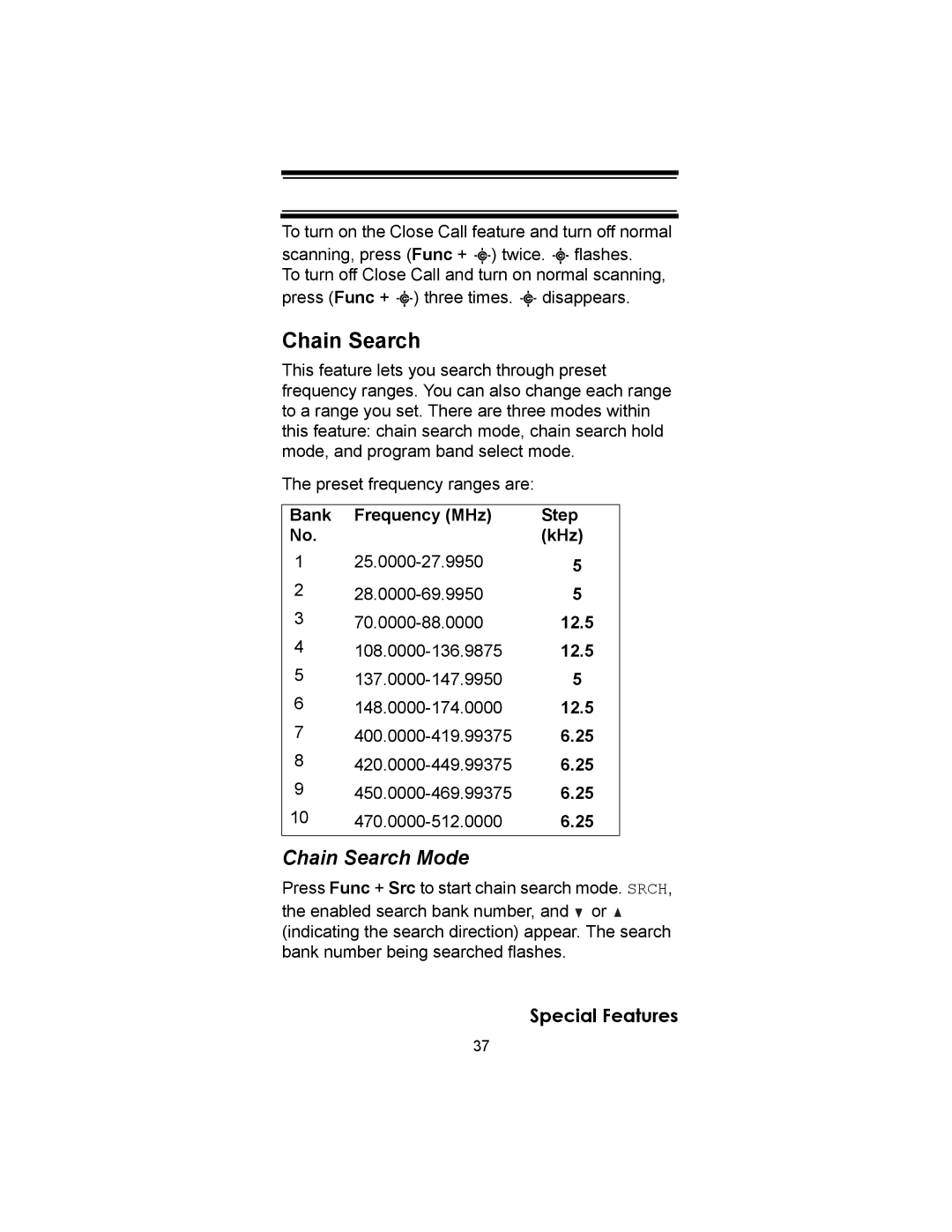 Uniden UBC72XLT owner manual Chain Search Mode 