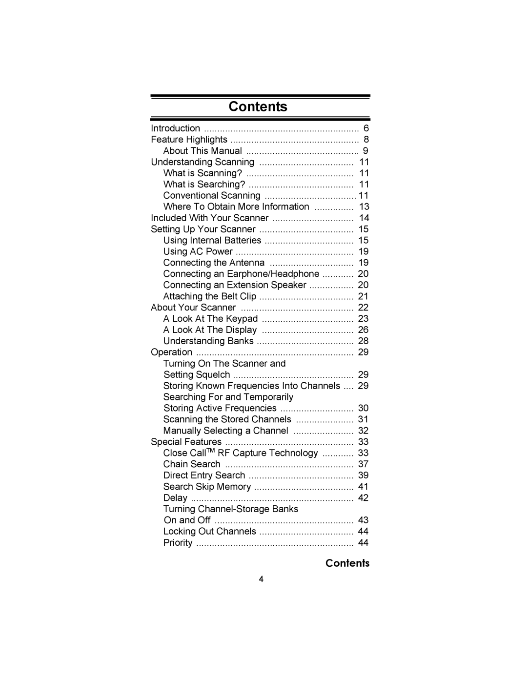 Uniden UBC72XLT owner manual Contents 