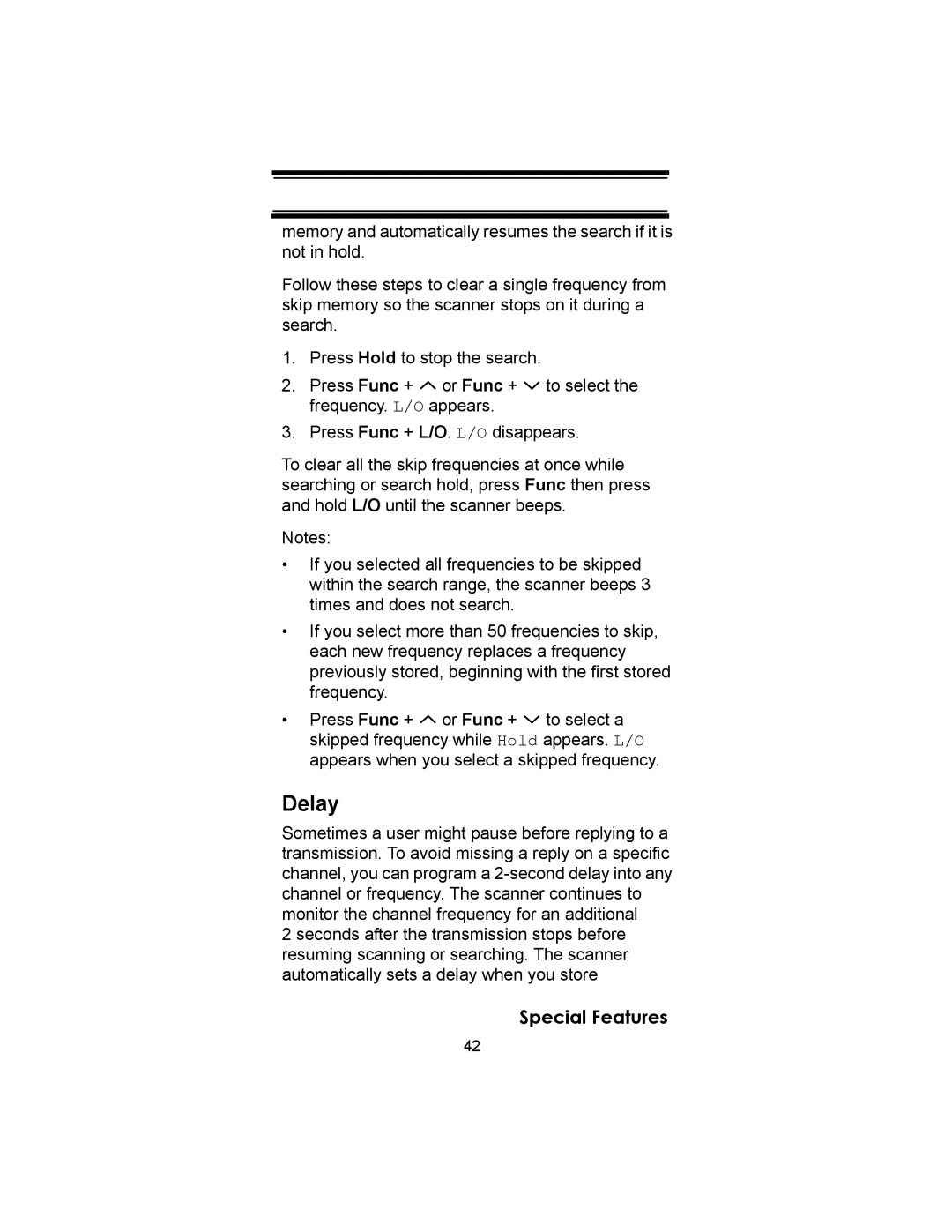 Uniden UBC72XLT owner manual Delay 