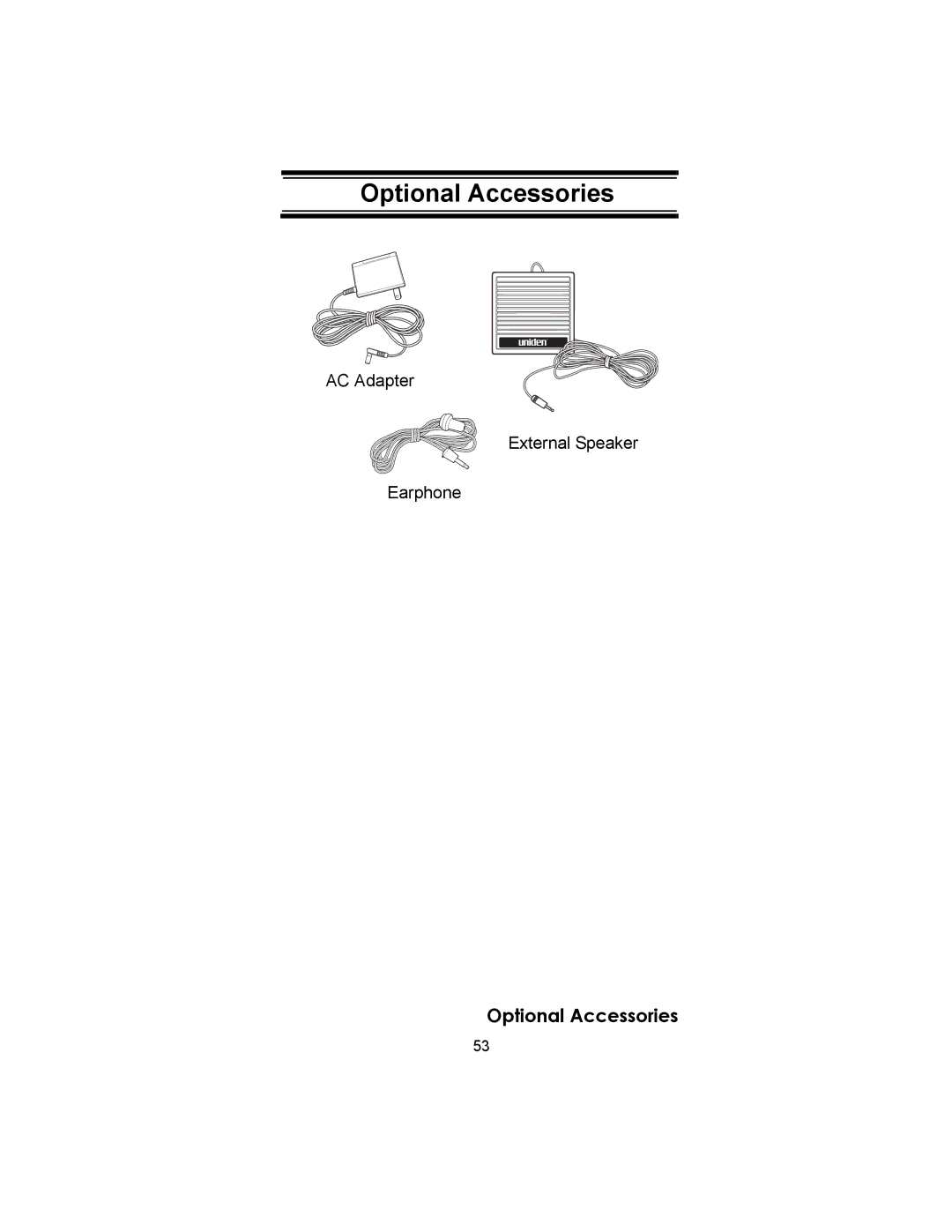 Uniden UBC72XLT owner manual Optional Accessories 