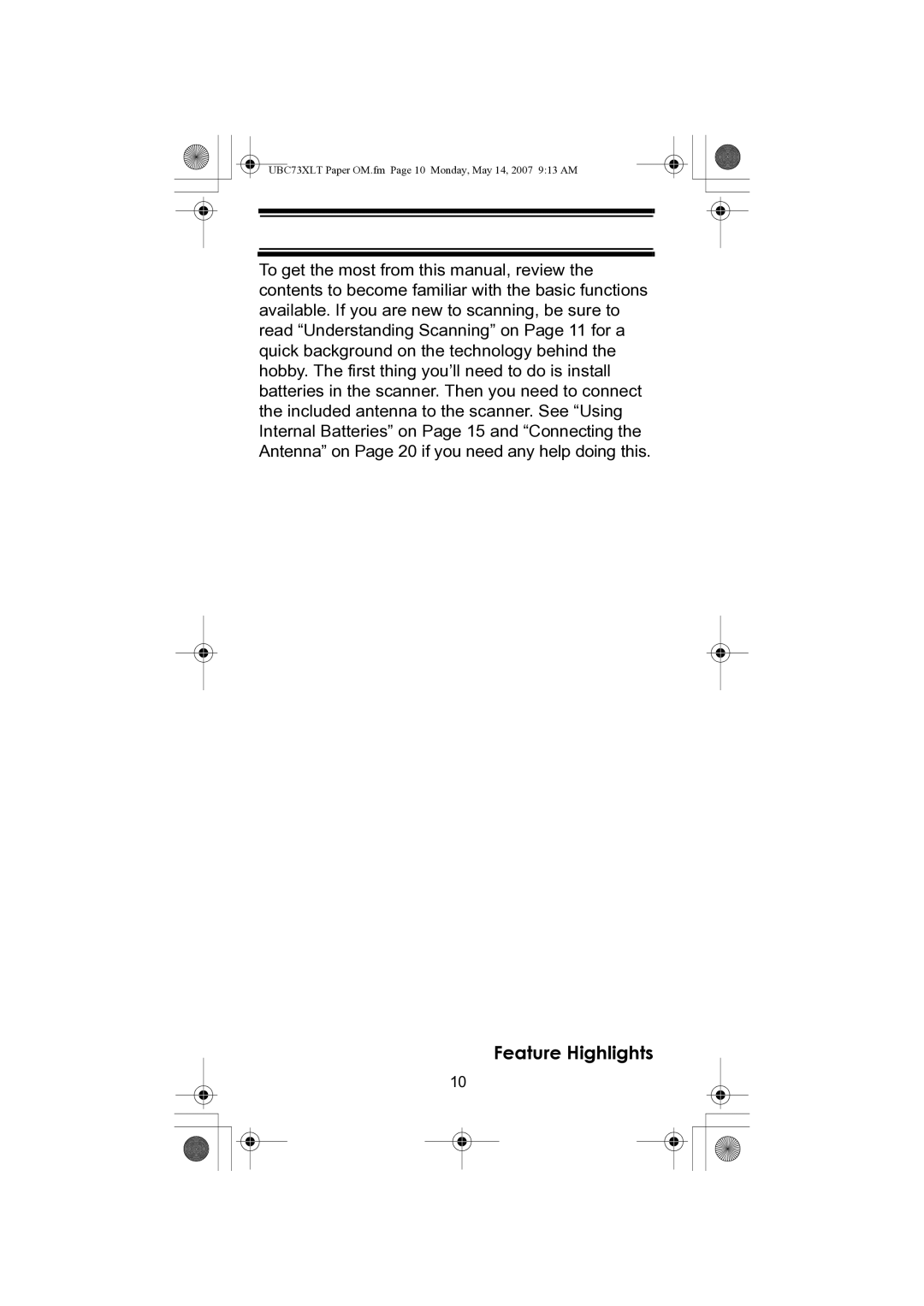 Uniden owner manual UBC73XLT Paper OM.fm Page 10 Monday, May 14, 2007 913 AM 