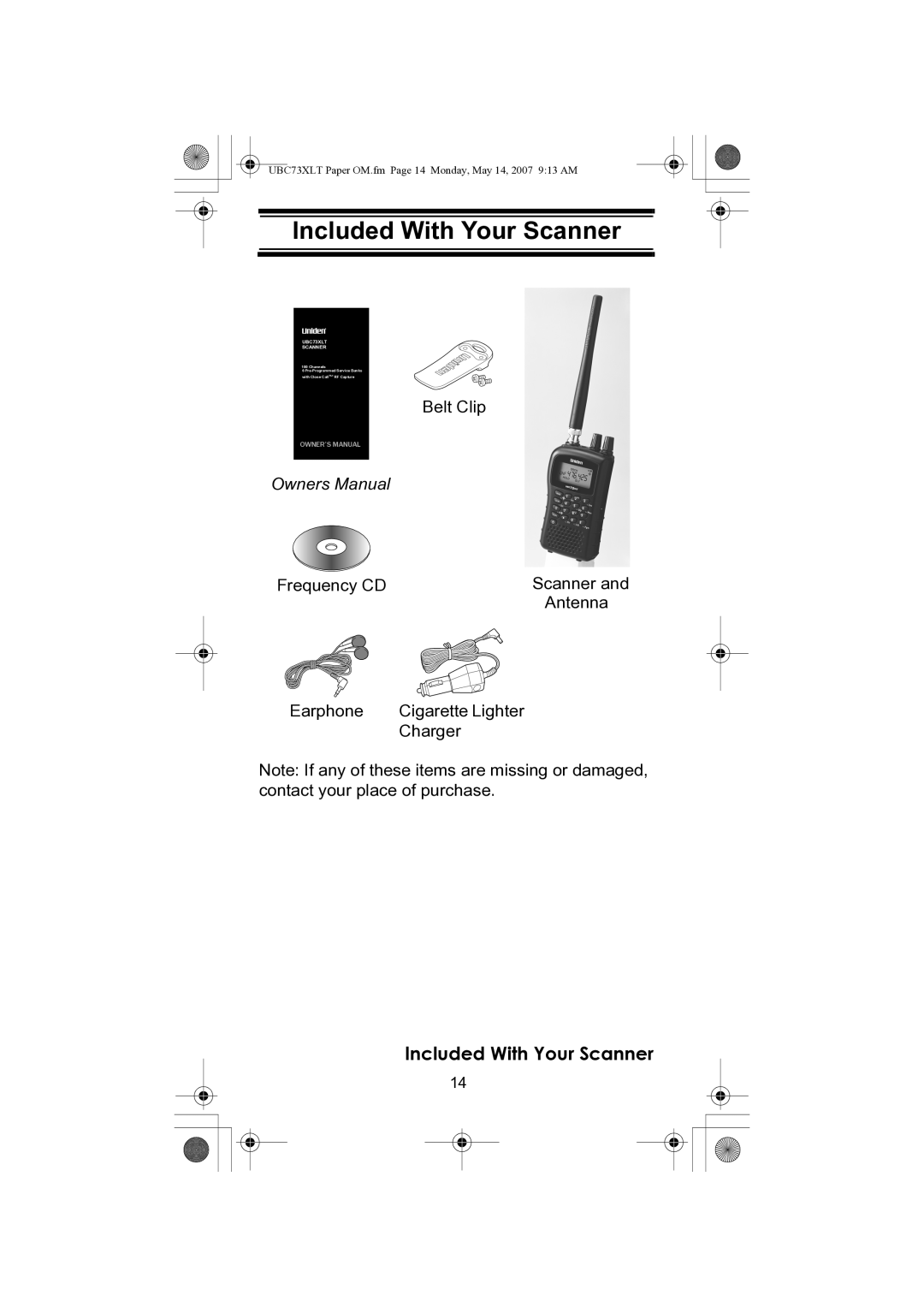 Uniden UBC73XLT owner manual Included With Your Scanner 