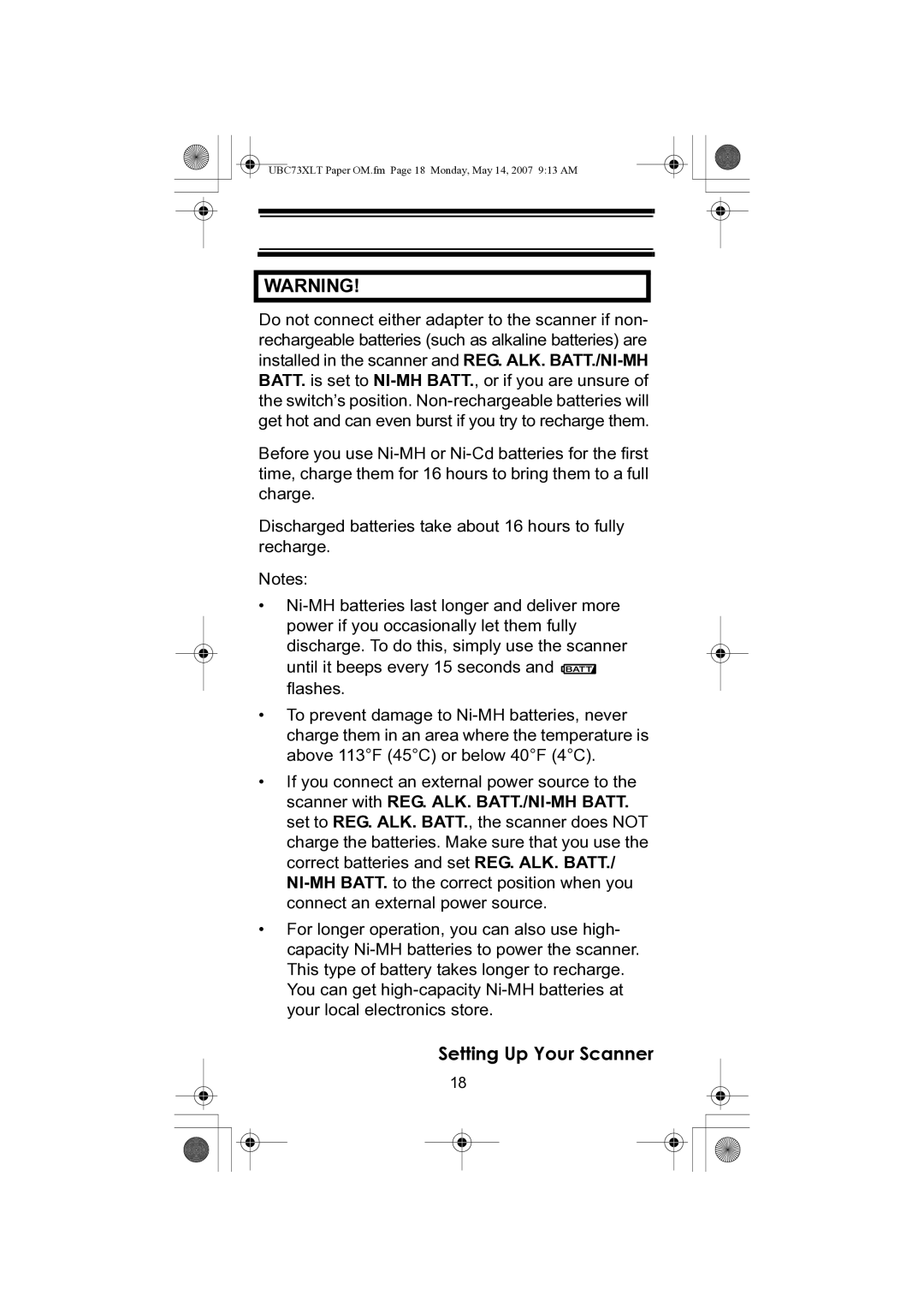 Uniden owner manual UBC73XLT Paper OM.fm Page 18 Monday, May 14, 2007 913 AM 