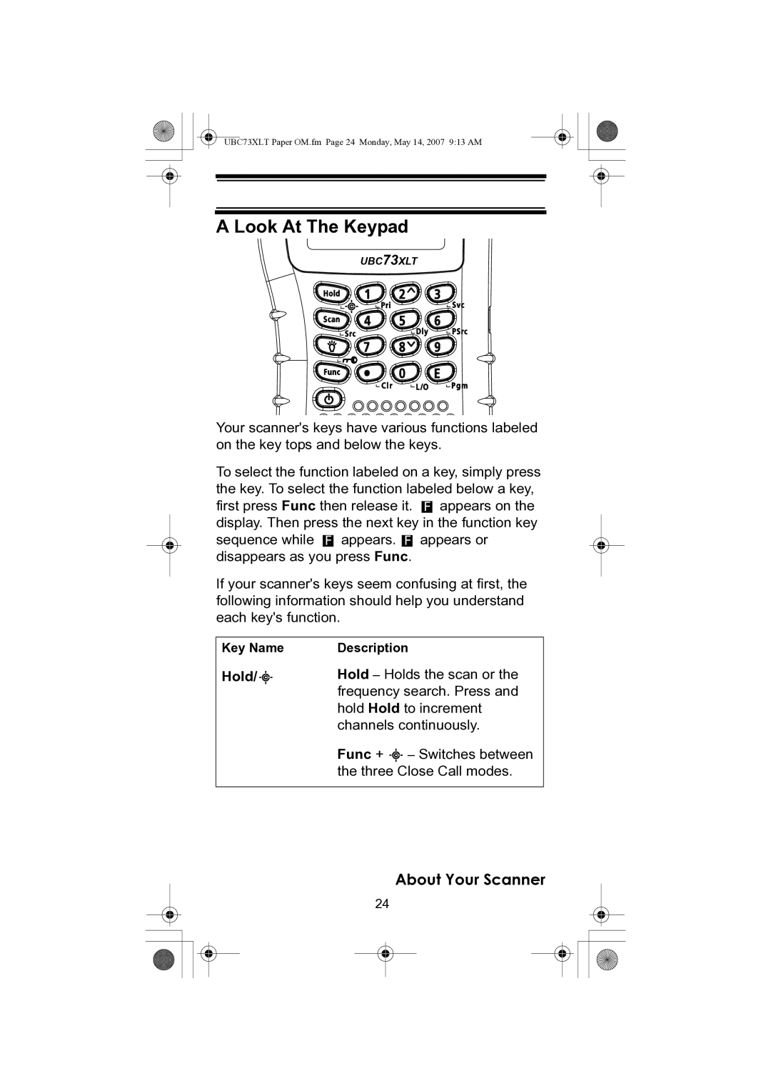 Uniden UBC73XLT owner manual Look At The Keypad, Hold 