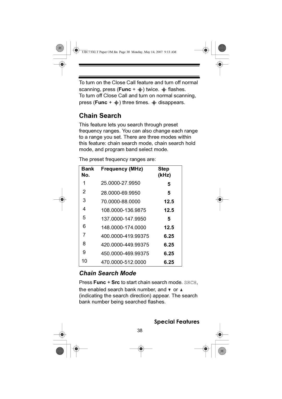 Uniden UBC73XLT owner manual Chain Search Mode 