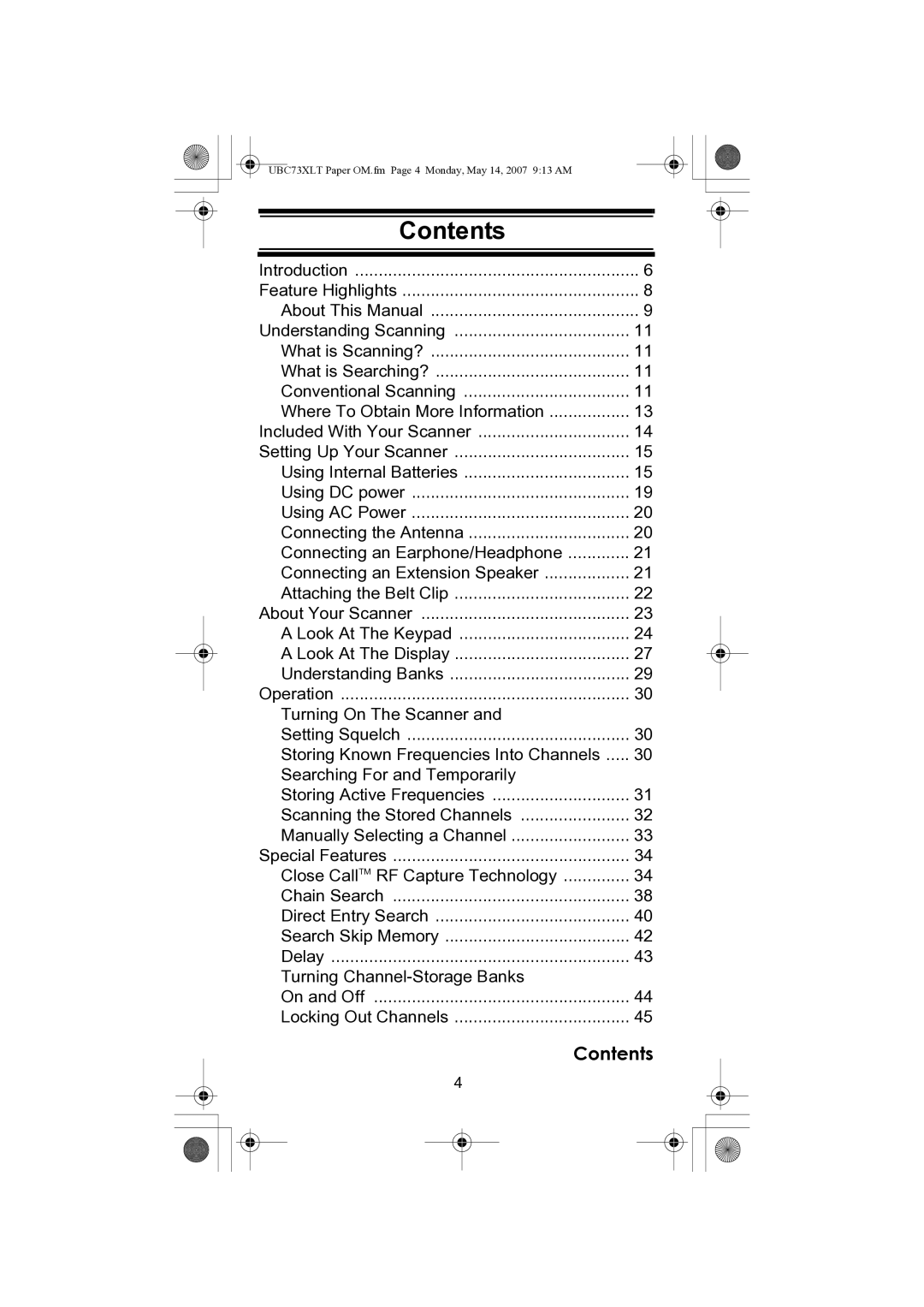 Uniden UBC73XLT owner manual Contents 