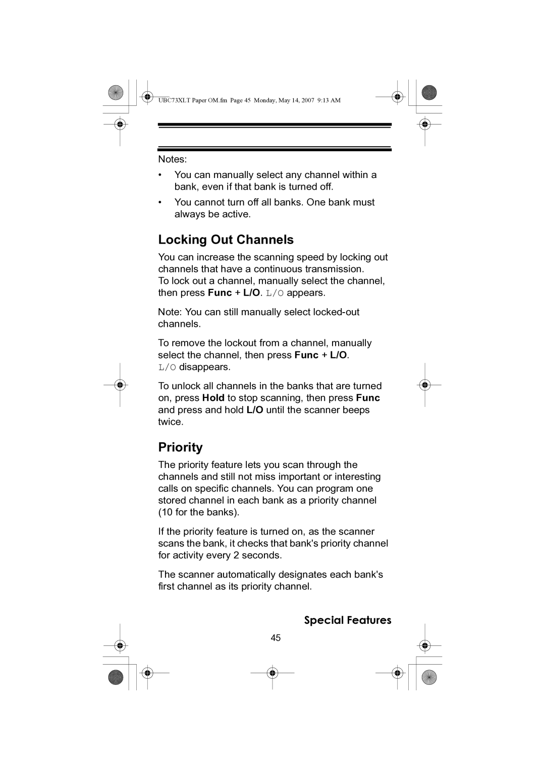 Uniden UBC73XLT owner manual Locking Out Channels, Priority 