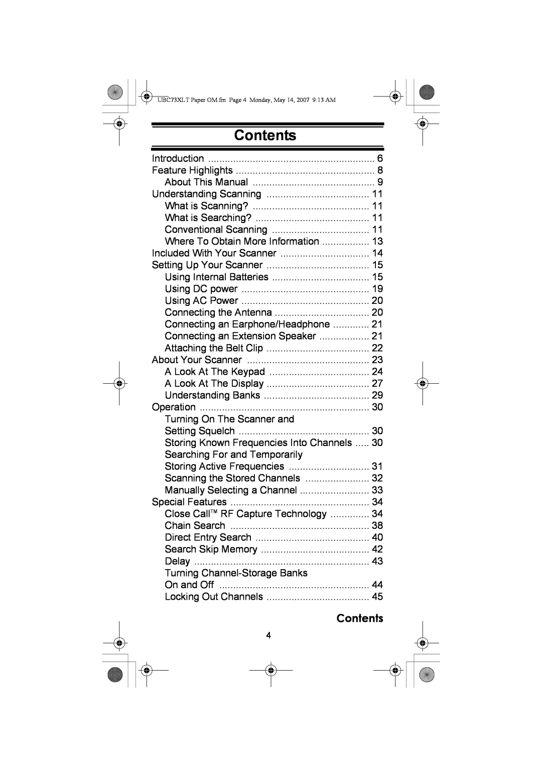 Uniden UBC73XLT owner manual Contents 
