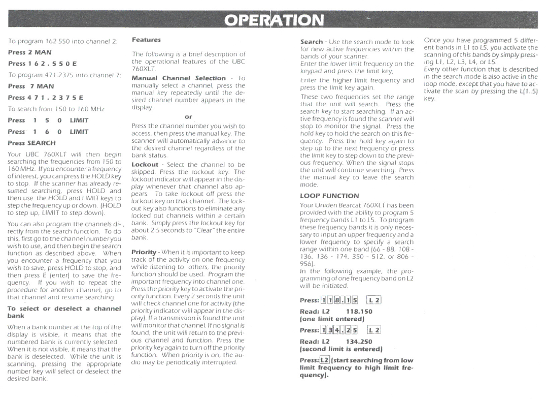Uniden UBC760XLT manual Loop Function 