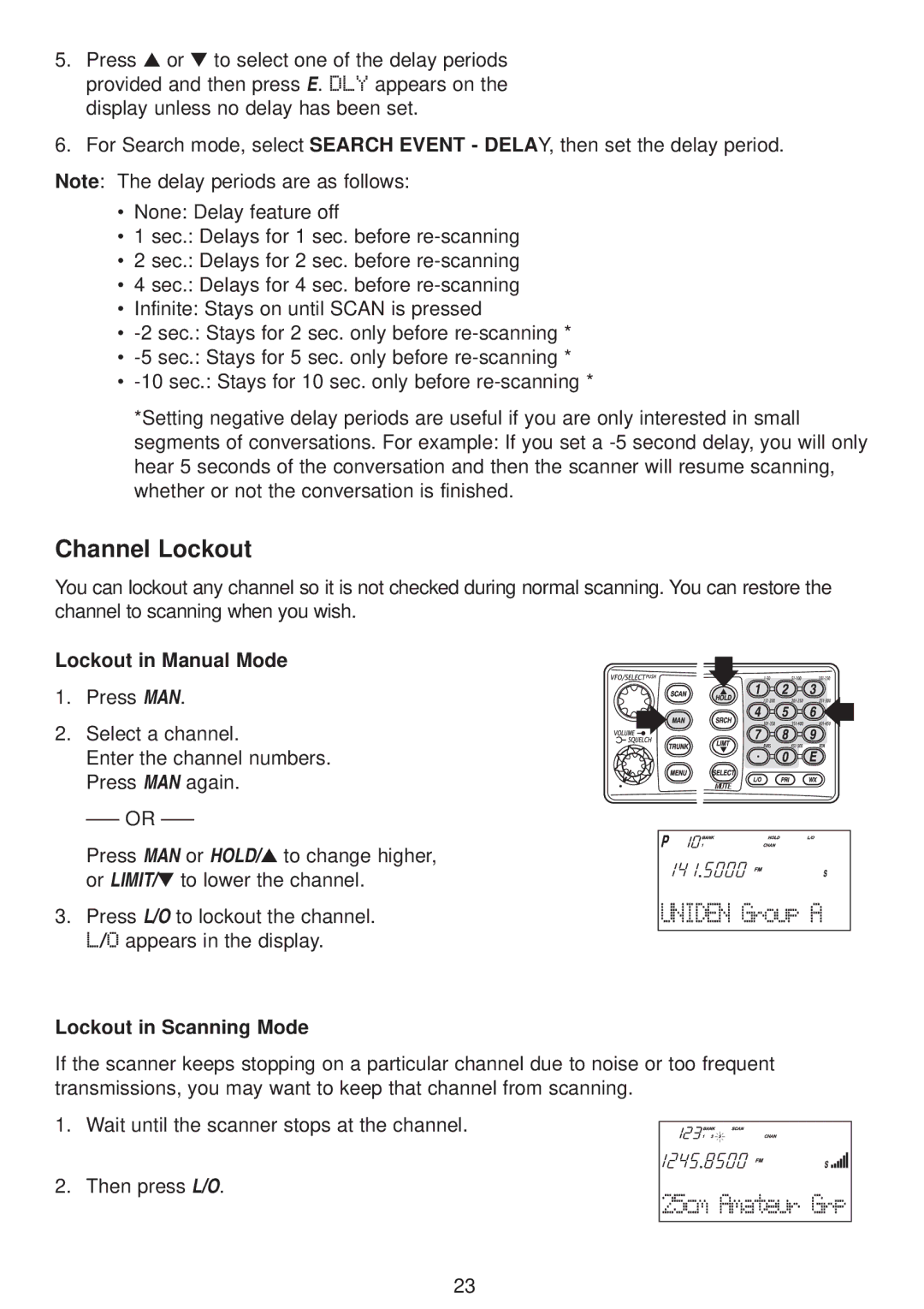 Uniden UBC780XLT manual Channel Lockout, Lockout in Manual Mode, Lockout in Scanning Mode 