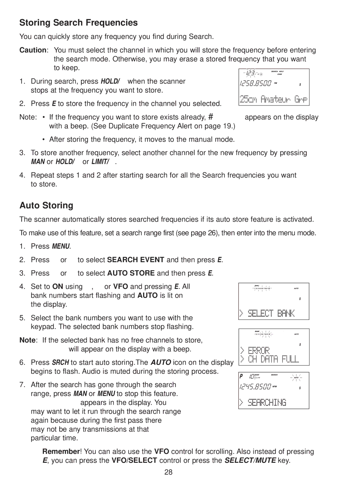 Uniden UBC780XLT manual Storing Search Frequencies, Auto Storing 