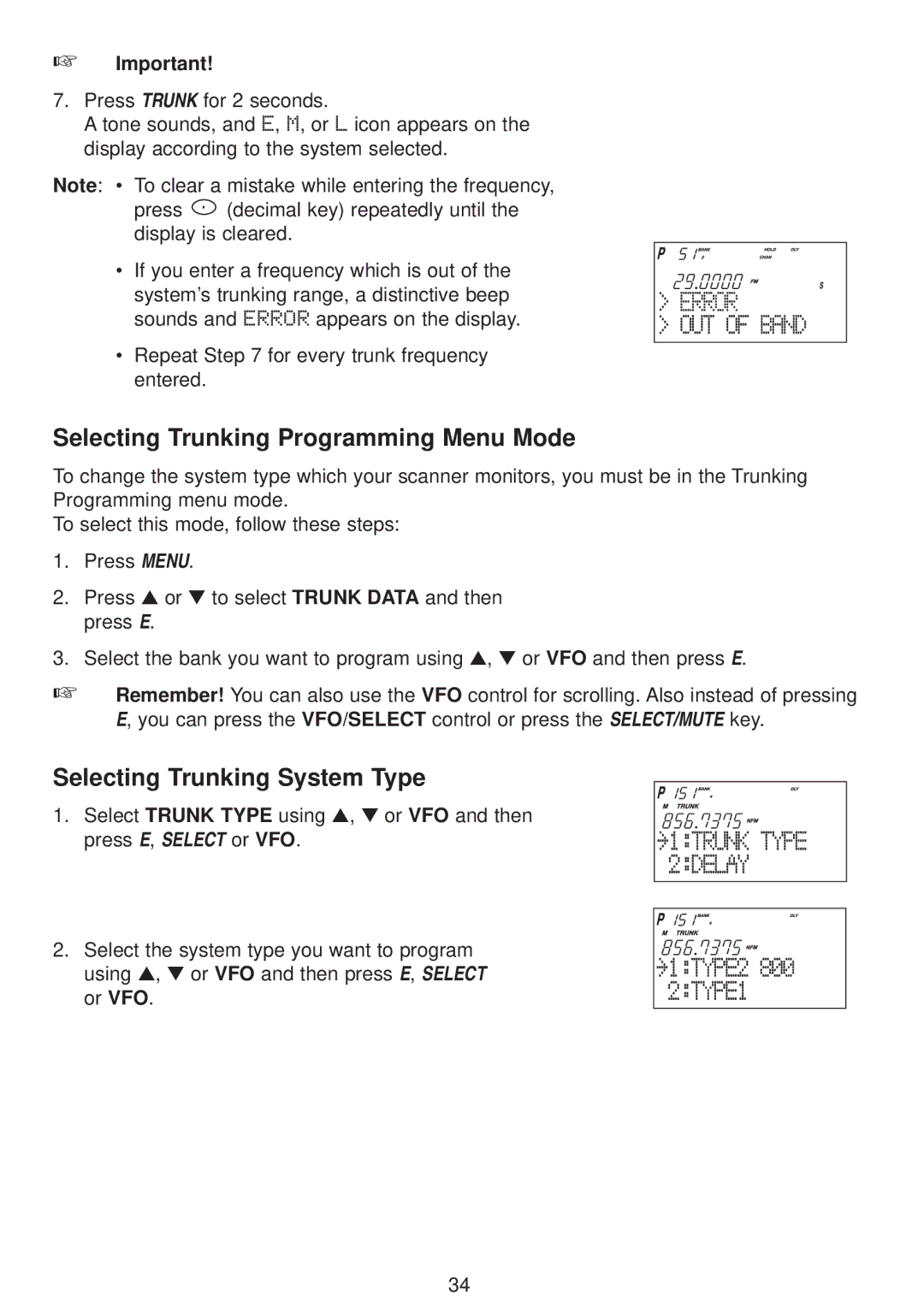 Uniden UBC780XLT manual Selecting Trunking Programming Menu Mode, Selecting Trunking System Type 