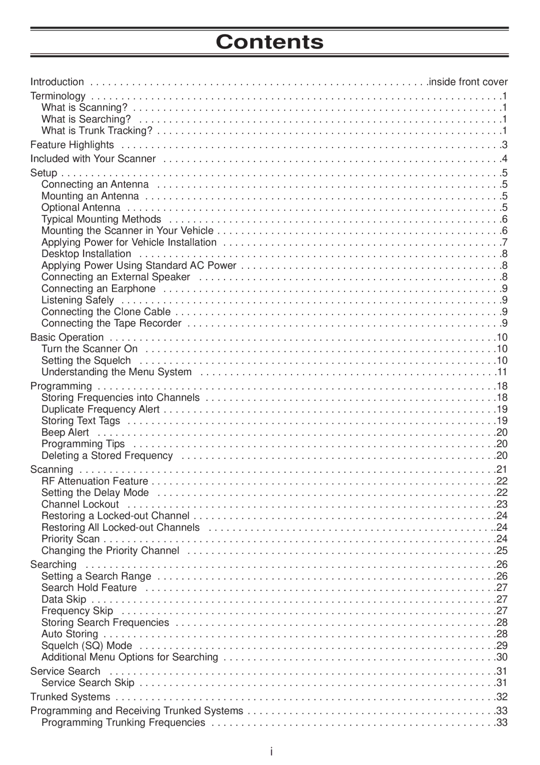 Uniden UBC780XLT manual Contents 