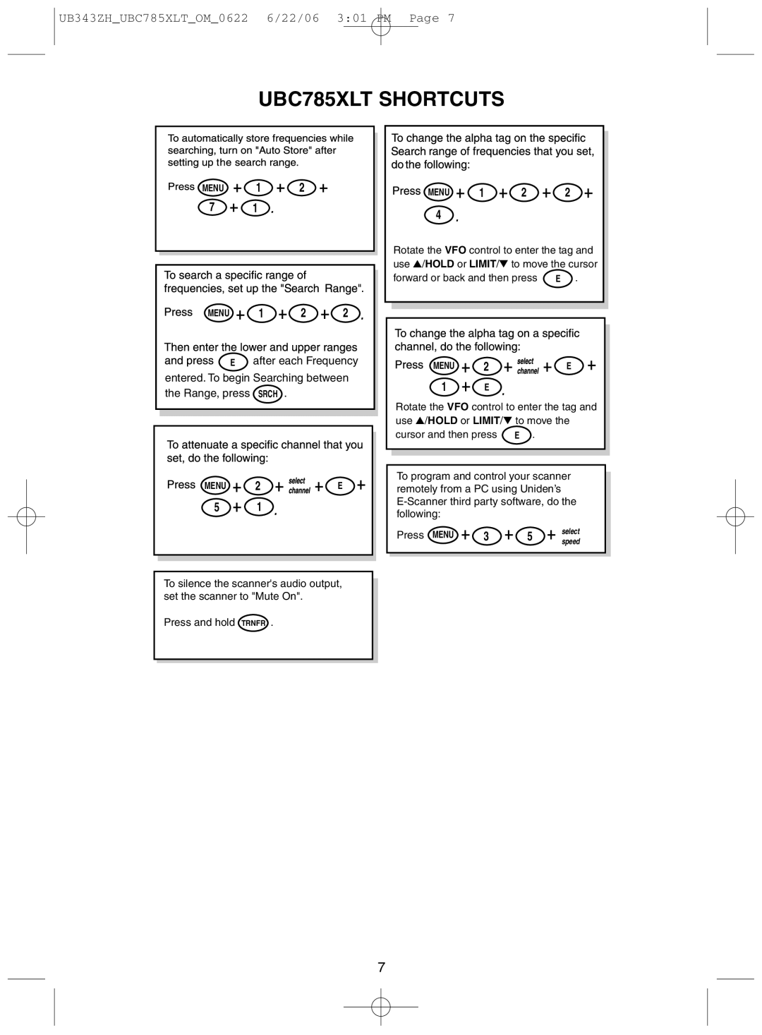 Uniden UBC785XLT manual Press Menu 