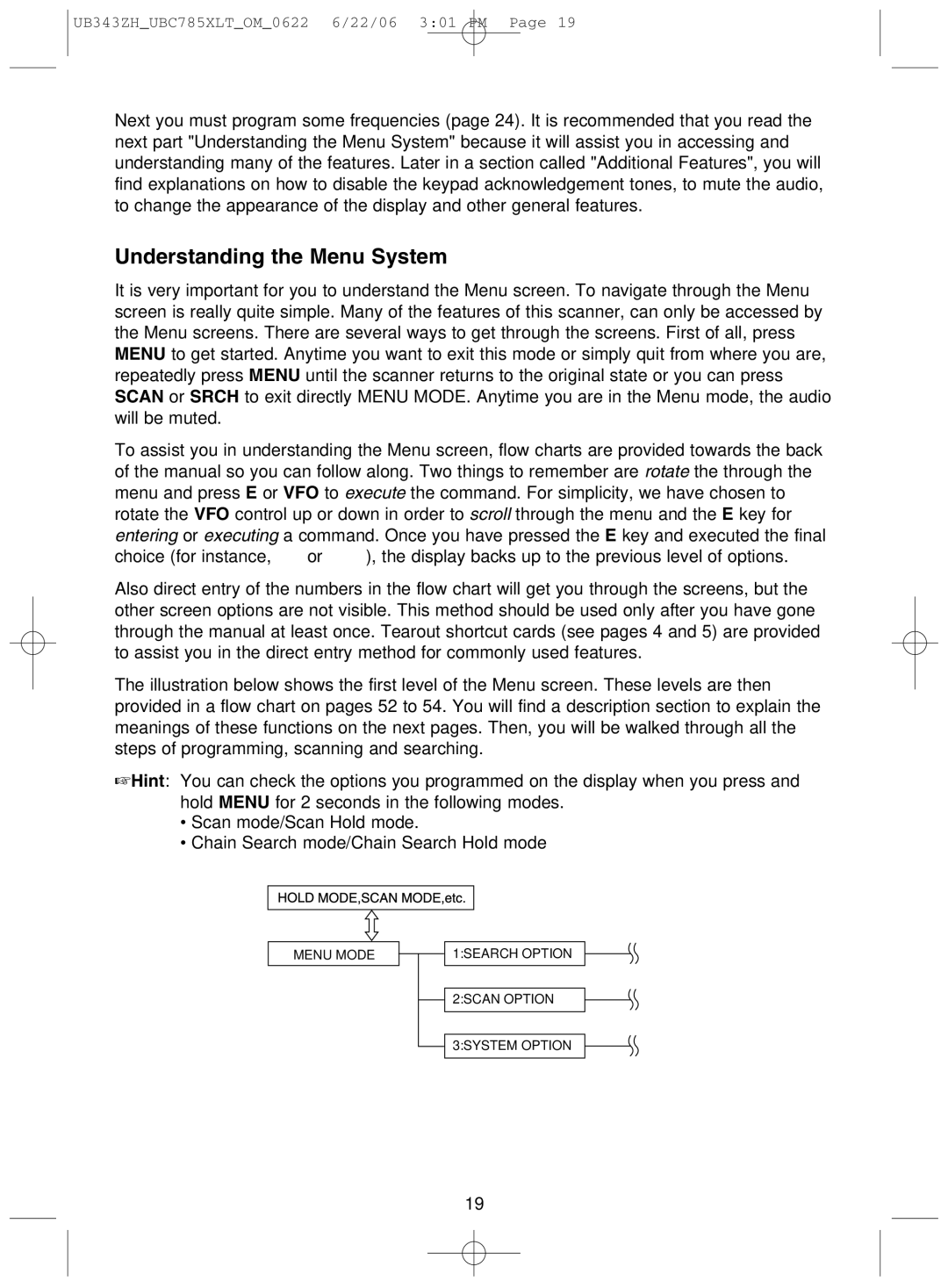 Uniden UBC785XLT manual Understanding the Menu System 