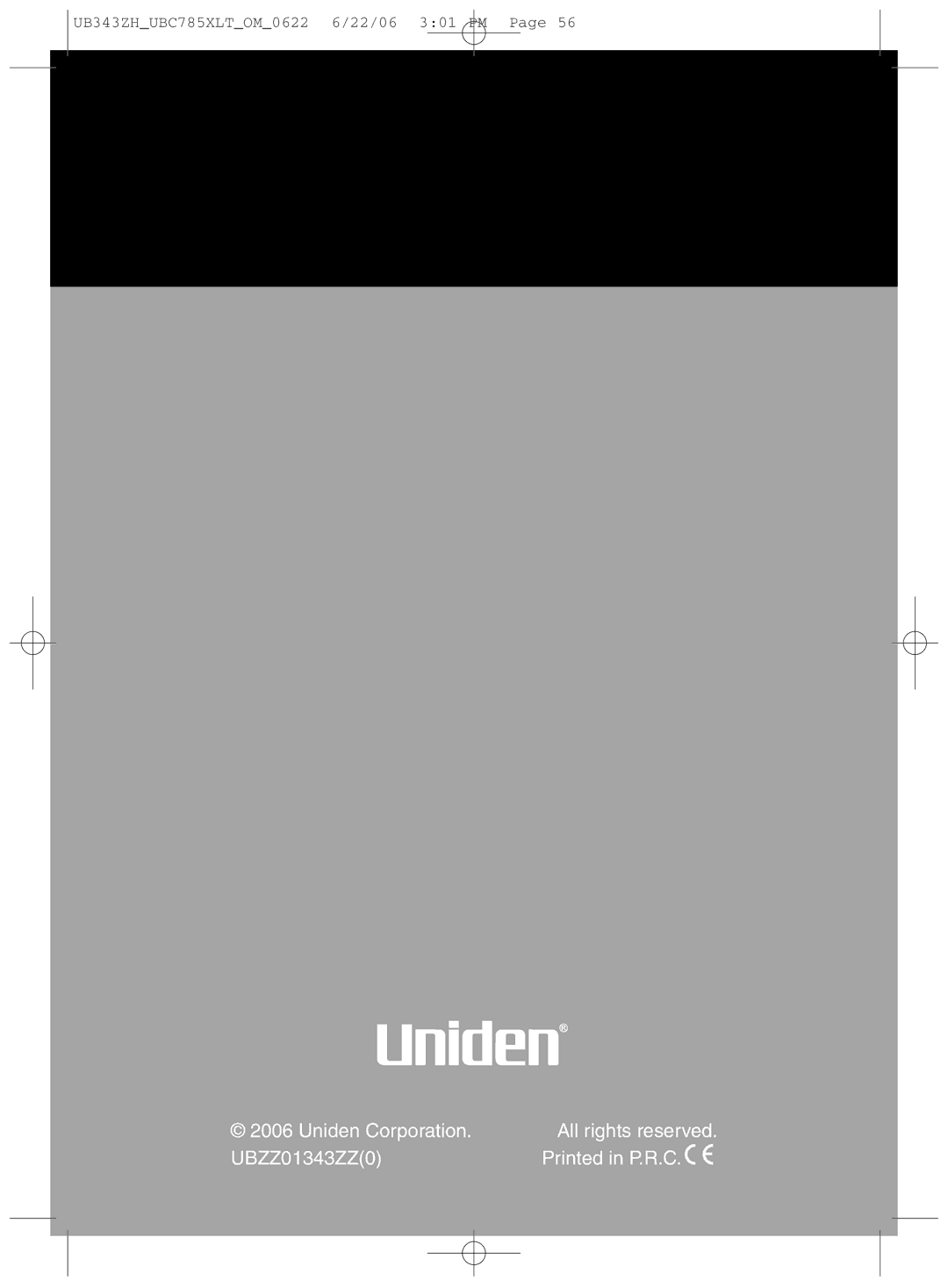 Uniden UBC785XLT manual Uniden Corporation All rights reserved UBZZ01343ZZ0 