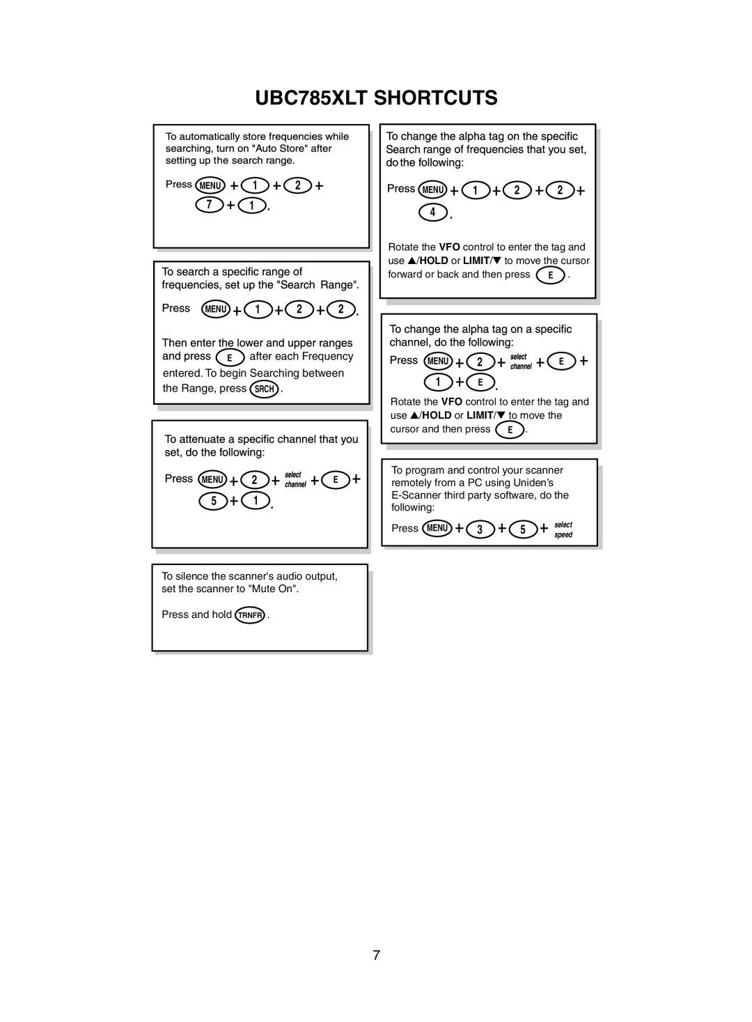 Uniden UBC785XLT manual Press Menu 