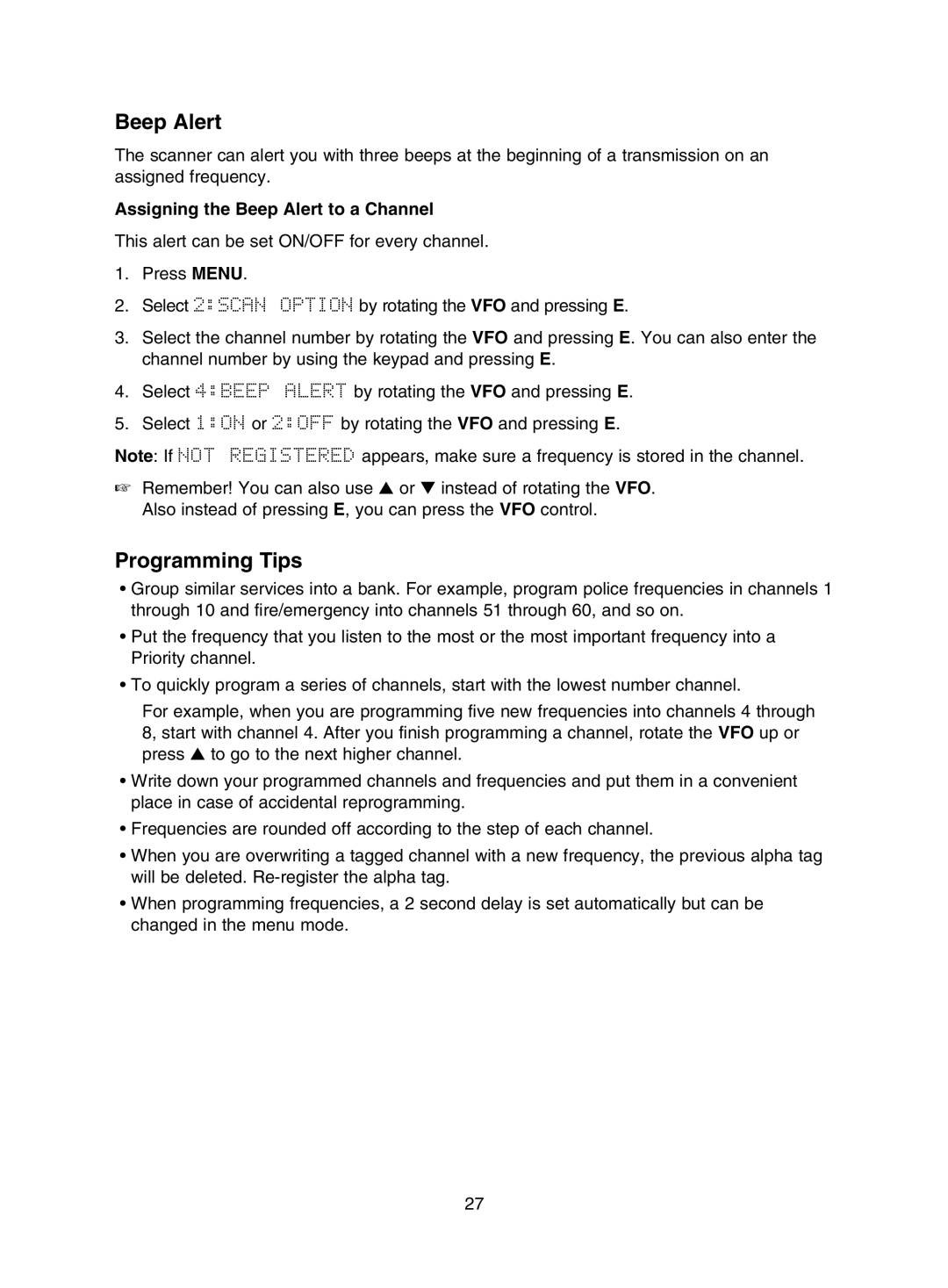 Uniden UBC785XLT manual Programming Tips, Assigning the Beep Alert to a Channel 