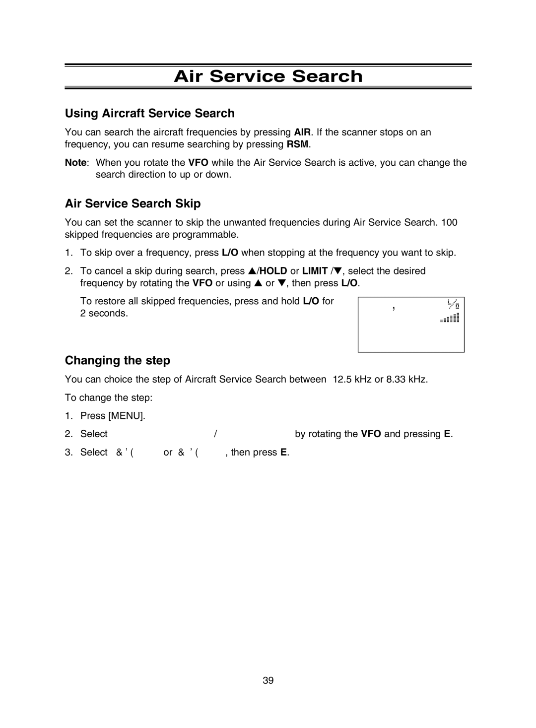 Uniden UBC785XLT manual Using Aircraft Service Search, Air Service Search Skip, Changing the step 