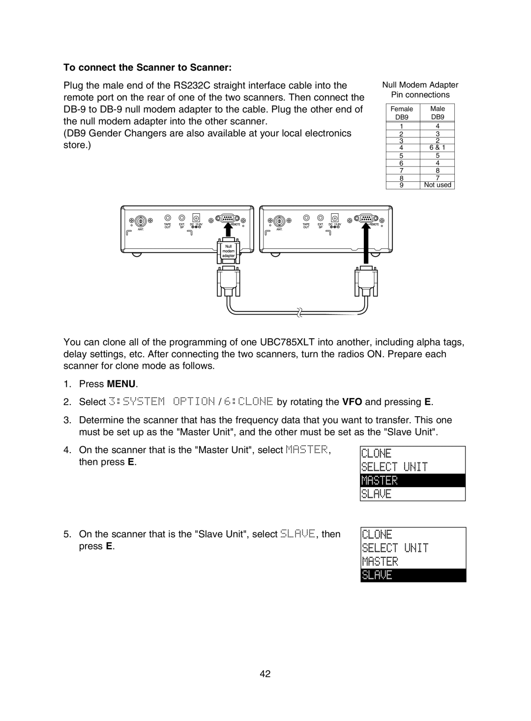 Uniden UBC785XLT manual To connect the Scanner to Scanner 