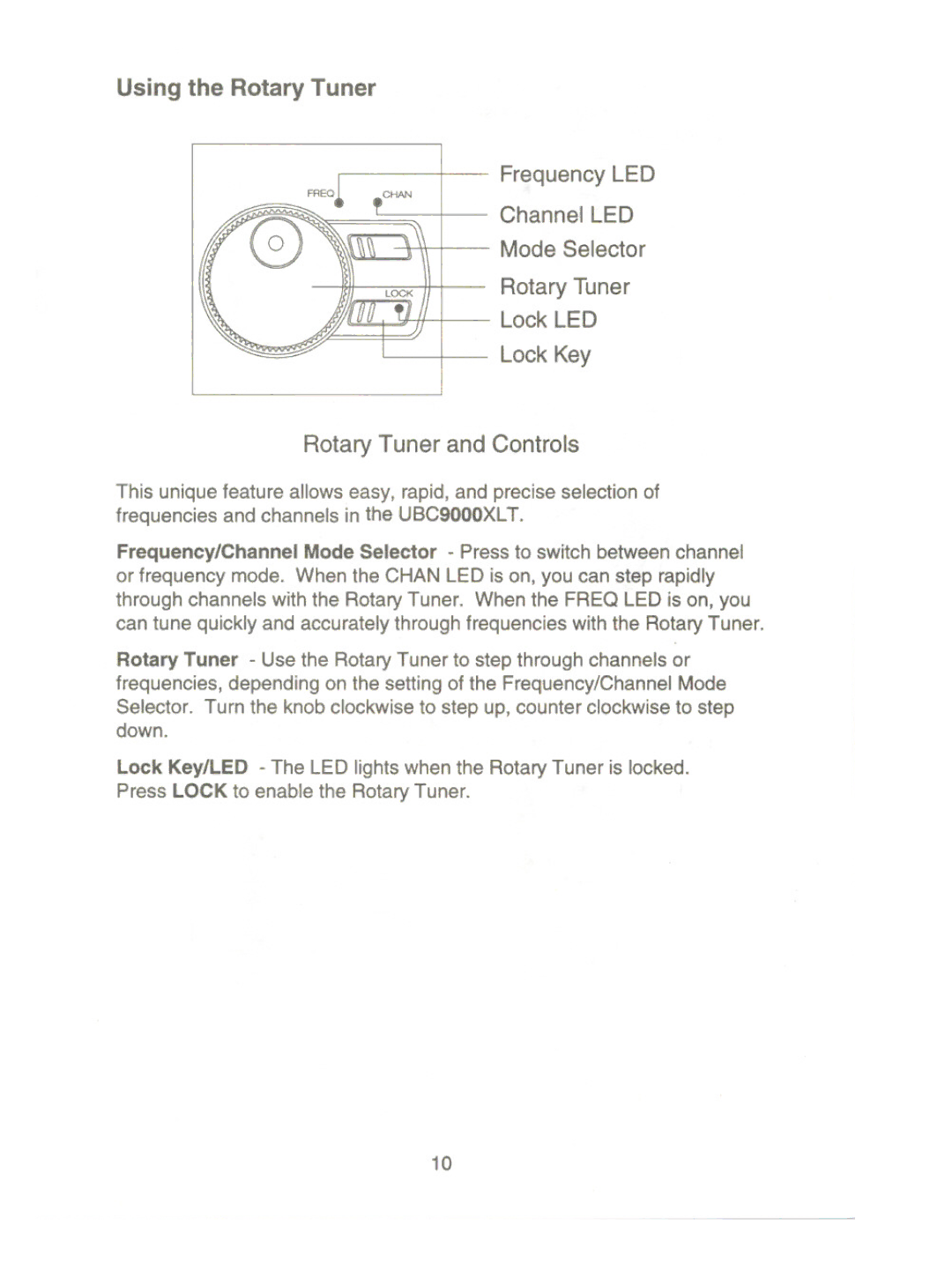 Uniden UBC9000XLT manual Using the Rotary Tuner, Rotary Tuner and Controls 