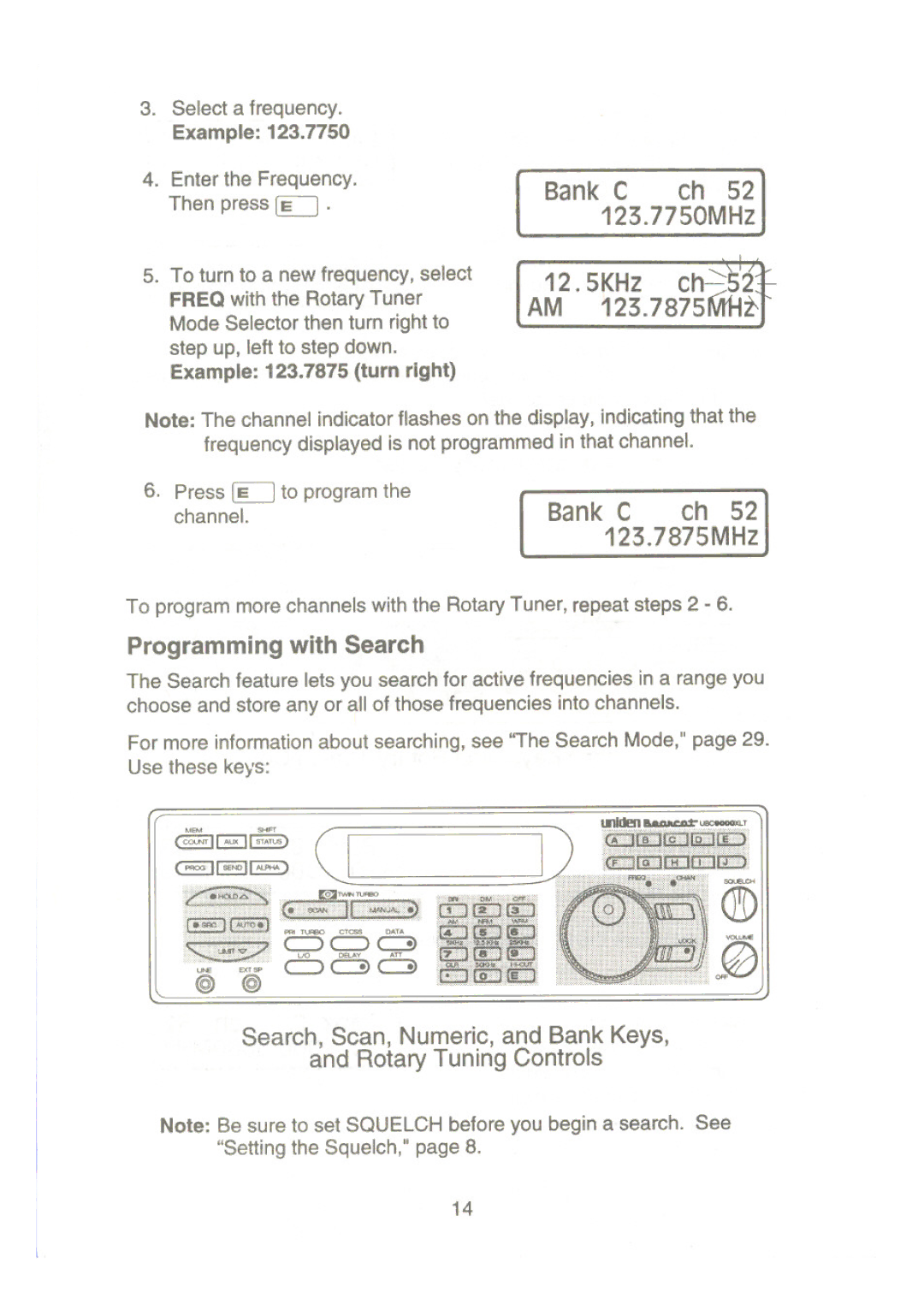 Uniden UBC9000XLT manual Bank C ch 52 123.7750MHz 