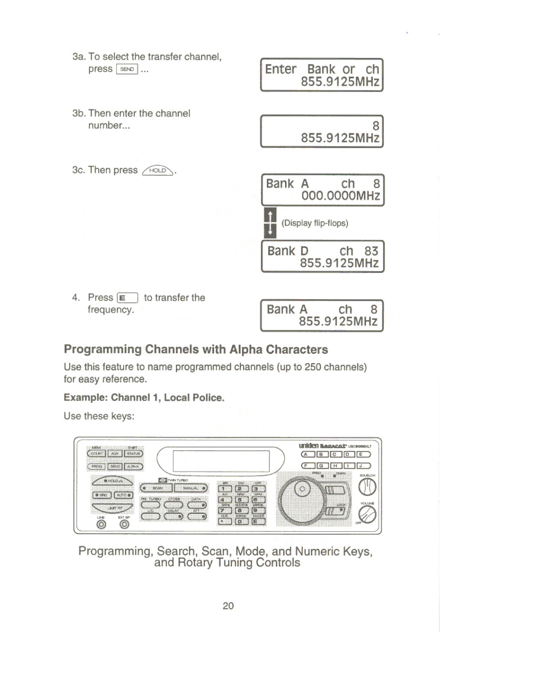 Uniden UBC9000XLT manual Bank a ch 8 OOO.OOOOMHz, Bank D 855.9125MHz, 855.9125MH~ 