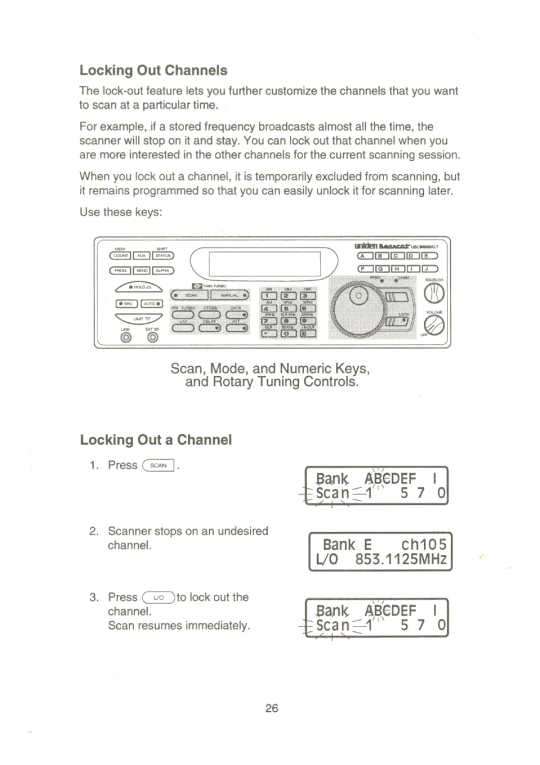 Uniden UBC9000XLT manual Sank. AB€DEF, ~c ~!1 == f I, 5 7, Ch105, LlO 853.1125MHz 