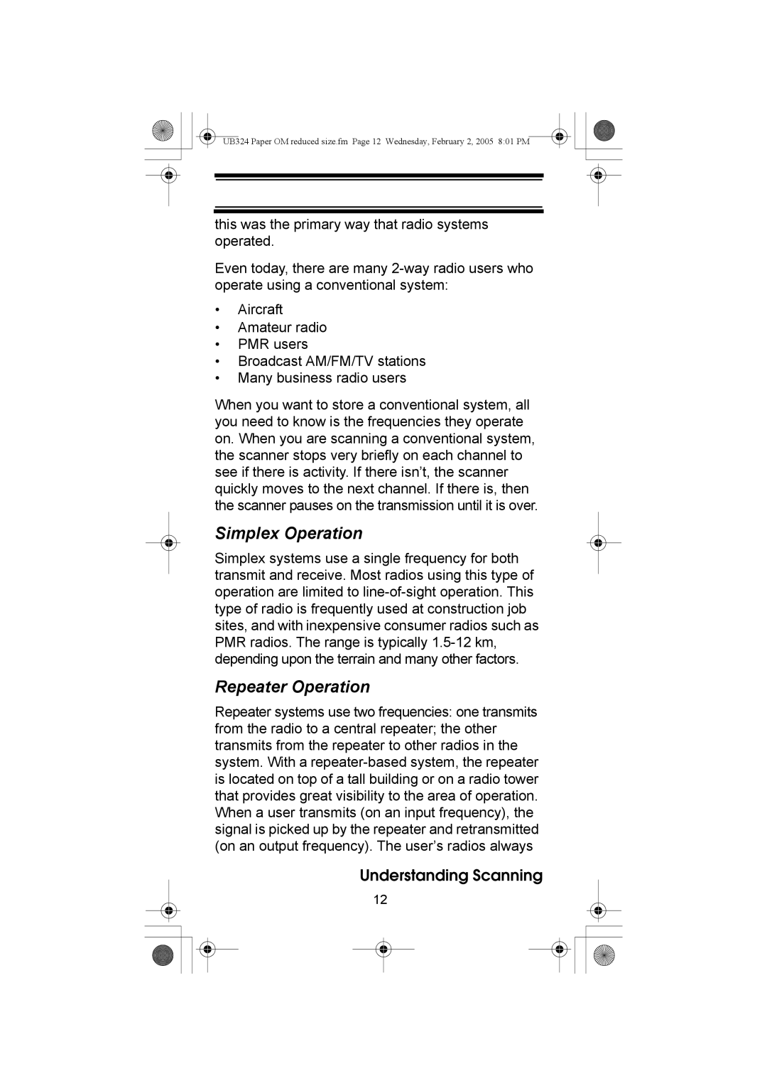 Uniden UBC92XLT manual Simplex Operation, Repeater Operation 