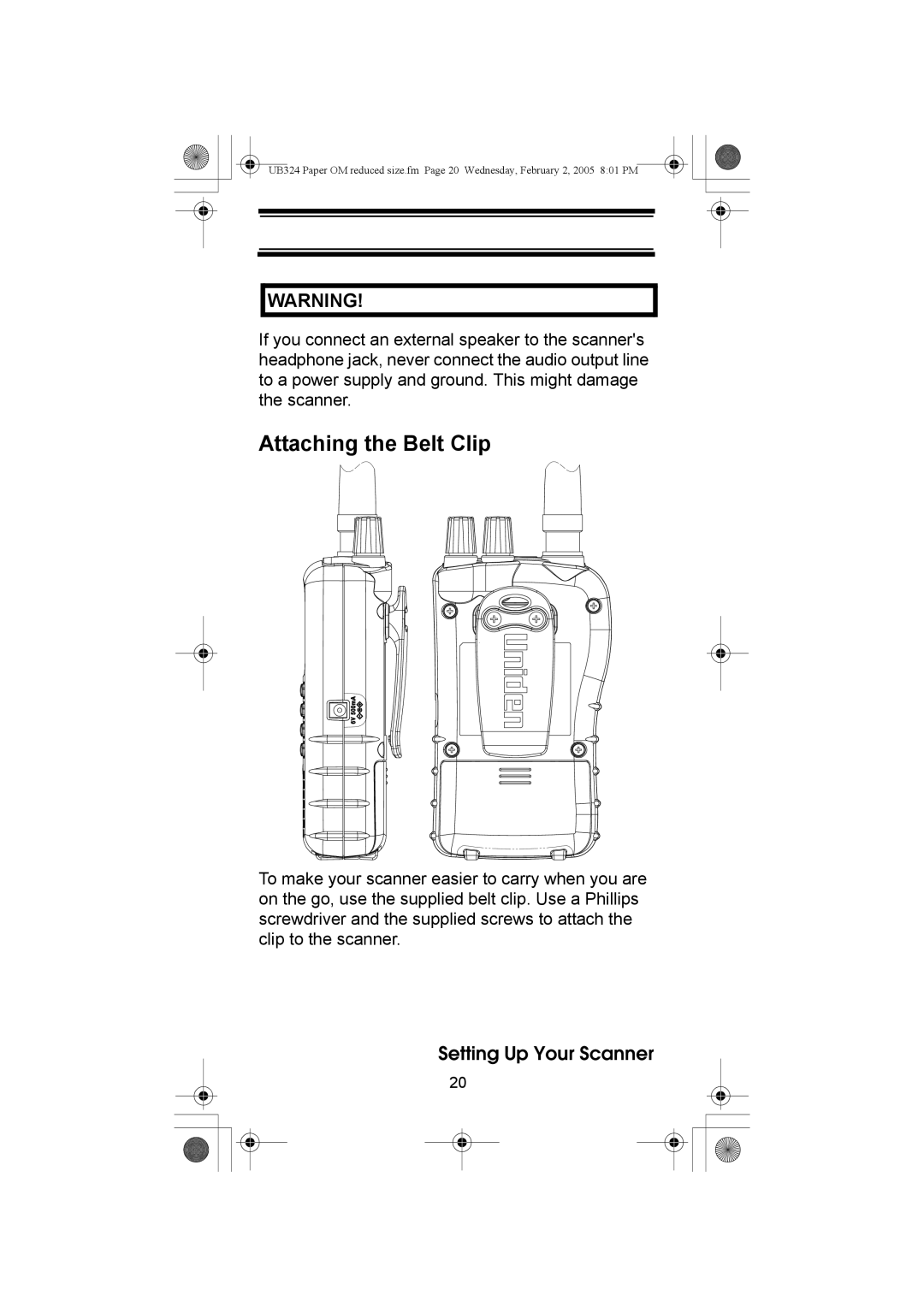 Uniden UBC92XLT manual Attaching the Belt Clip 