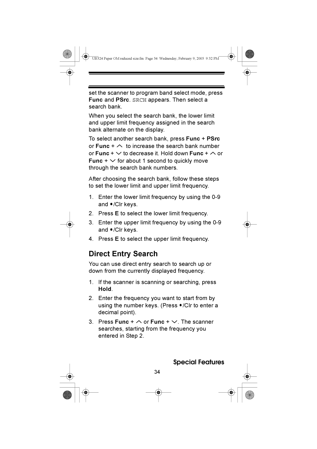 Uniden UBC92XLT manual Direct Entry Search 