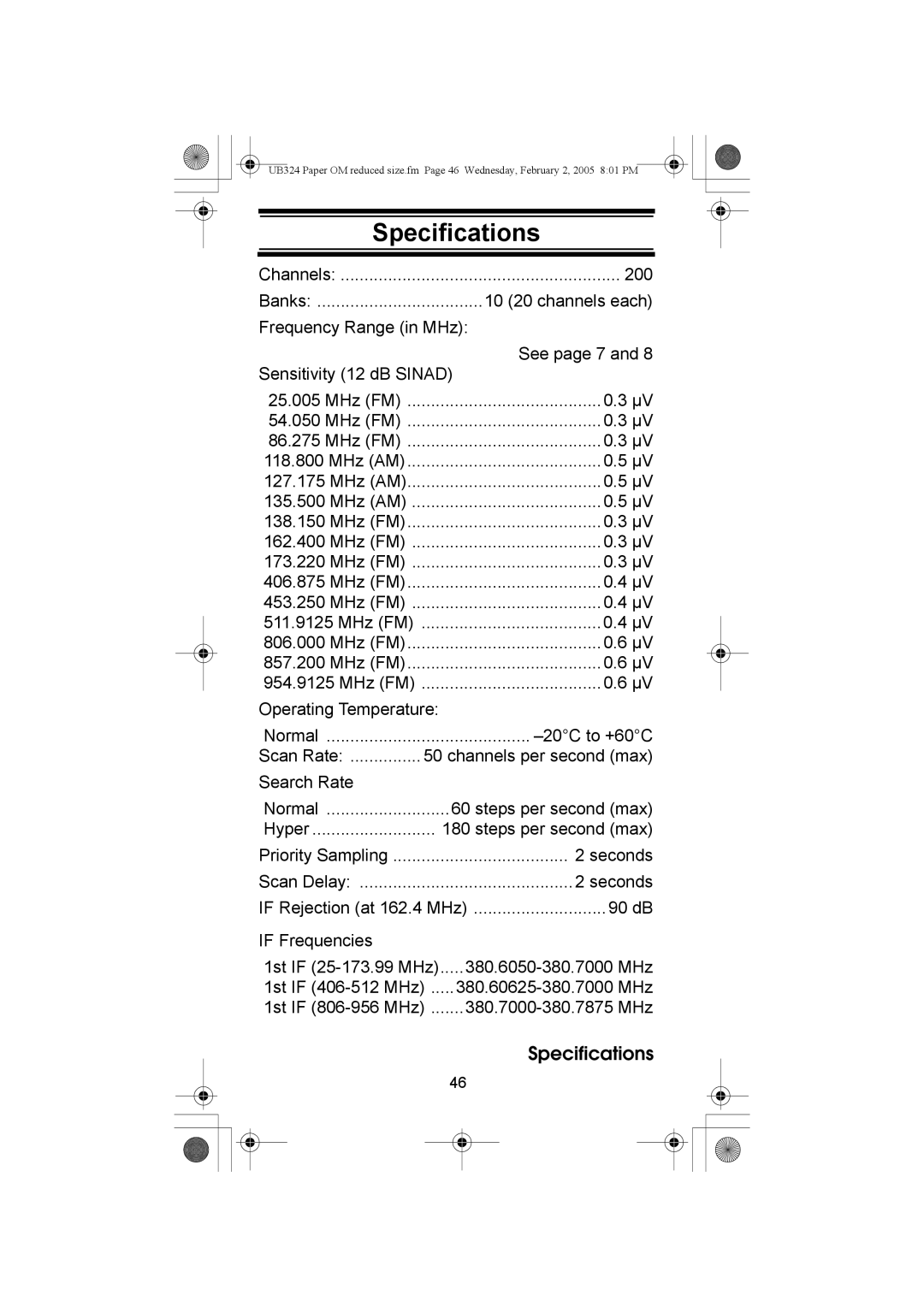 Uniden UBC92XLT manual Specifications 