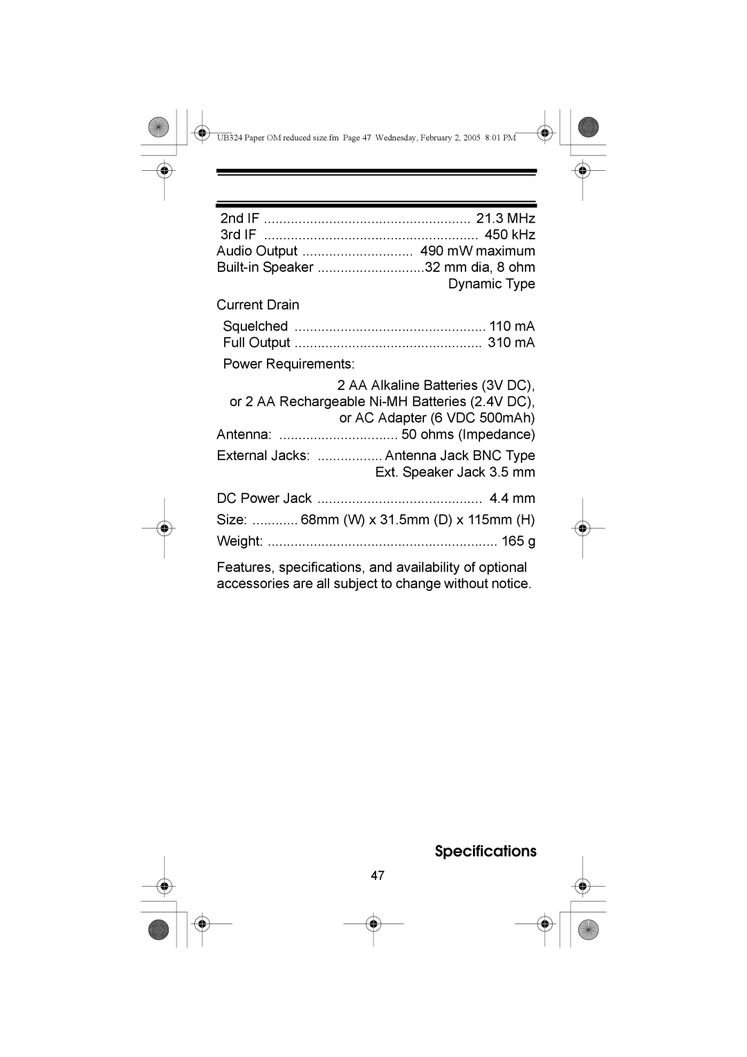 Uniden UBC92XLT manual 21.3 MHz 