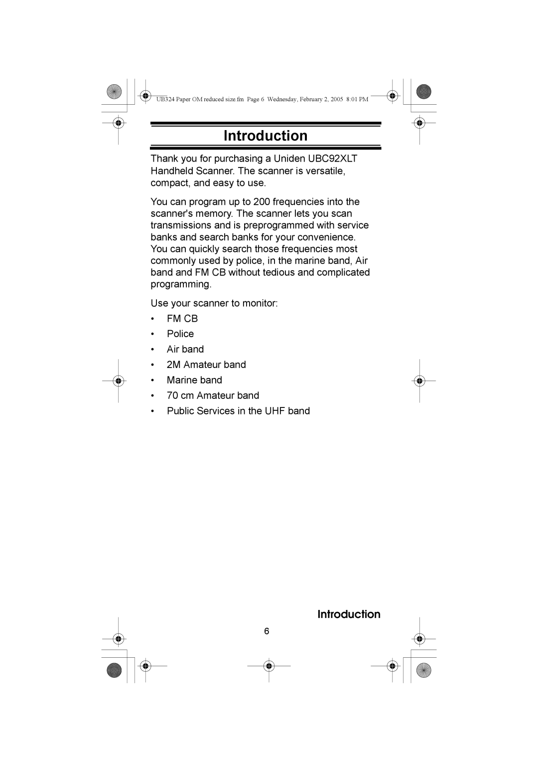 Uniden UBC92XLT manual Introduction 