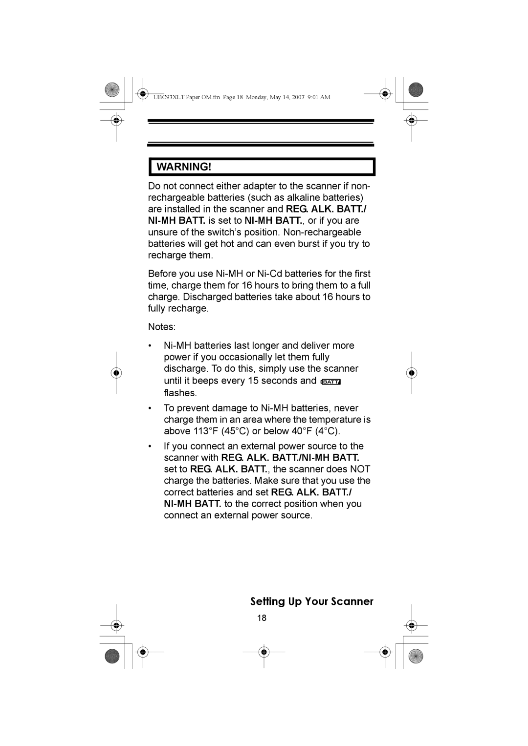 Uniden manual UBC93XLT Paper OM.fm Page 18 Monday, May 14, 2007 901 AM 