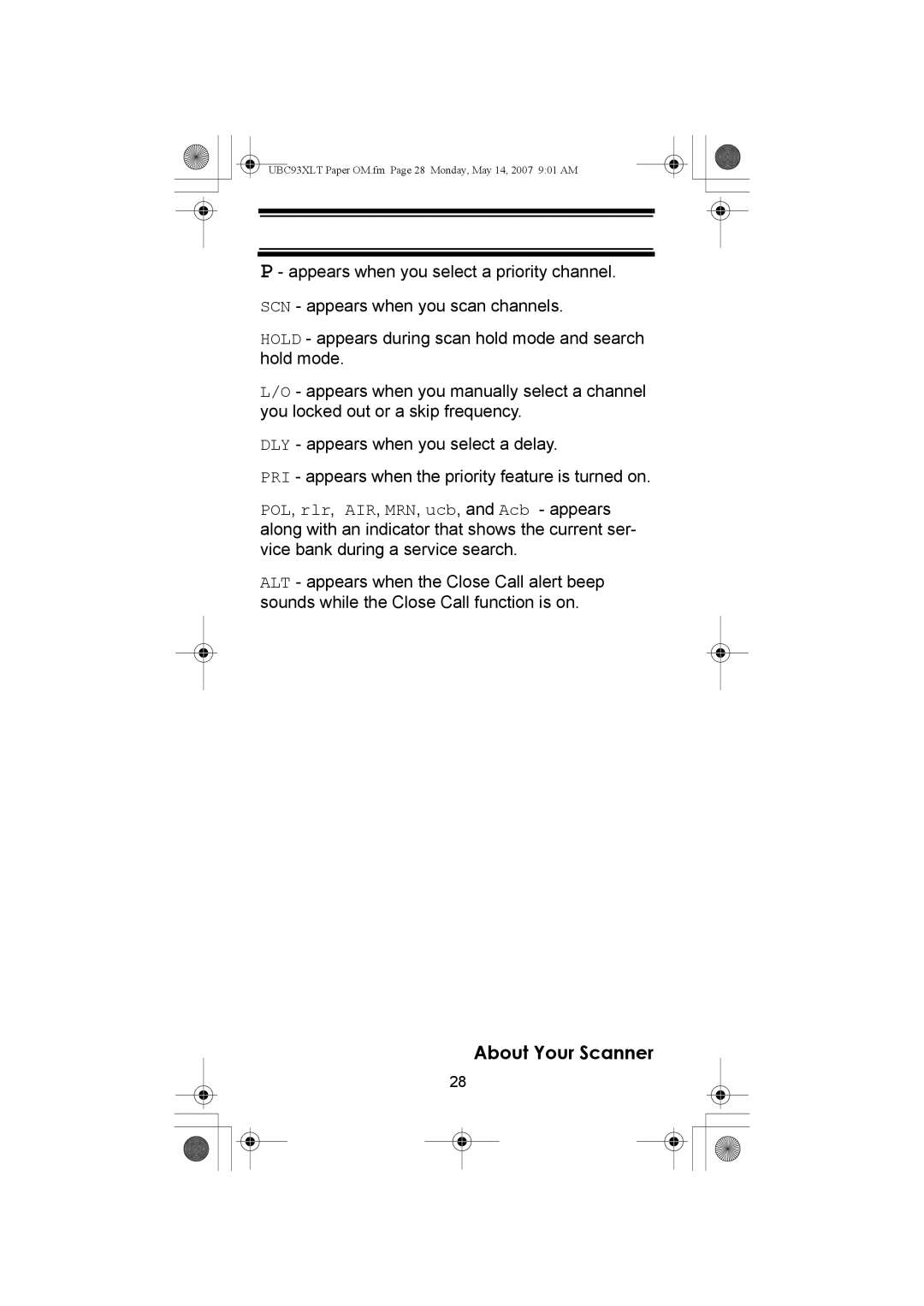 Uniden manual UBC93XLT Paper OM.fm Page 28 Monday, May 14, 2007 901 AM 