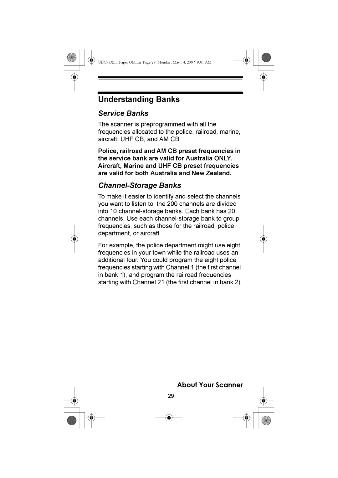 Uniden UBC93XLT manual Understanding Banks, Service Banks, Channel-Storage Banks 