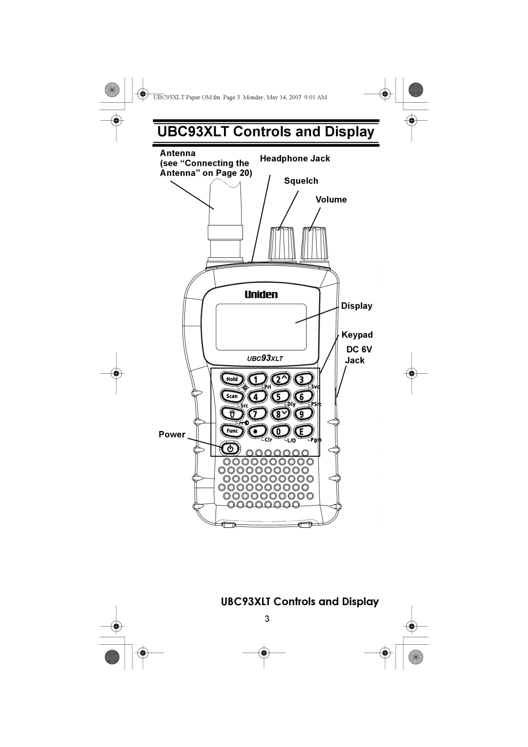 Uniden manual UBC93XLT Controls and Display 