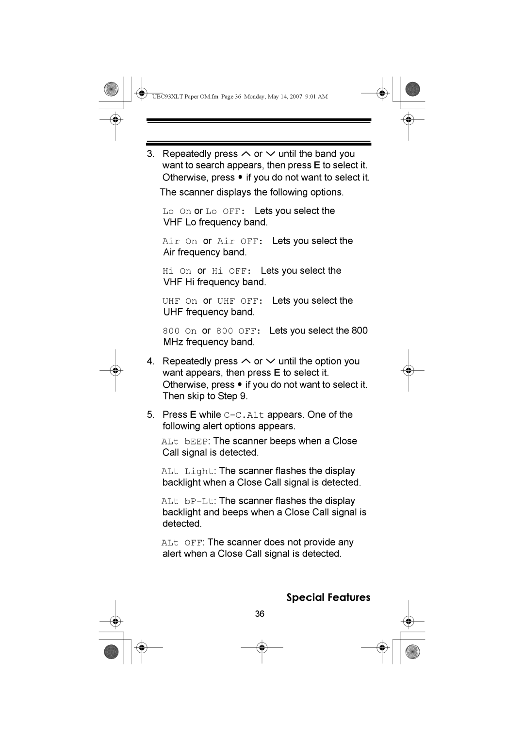 Uniden manual UBC93XLT Paper OM.fm Page 36 Monday, May 14, 2007 901 AM 