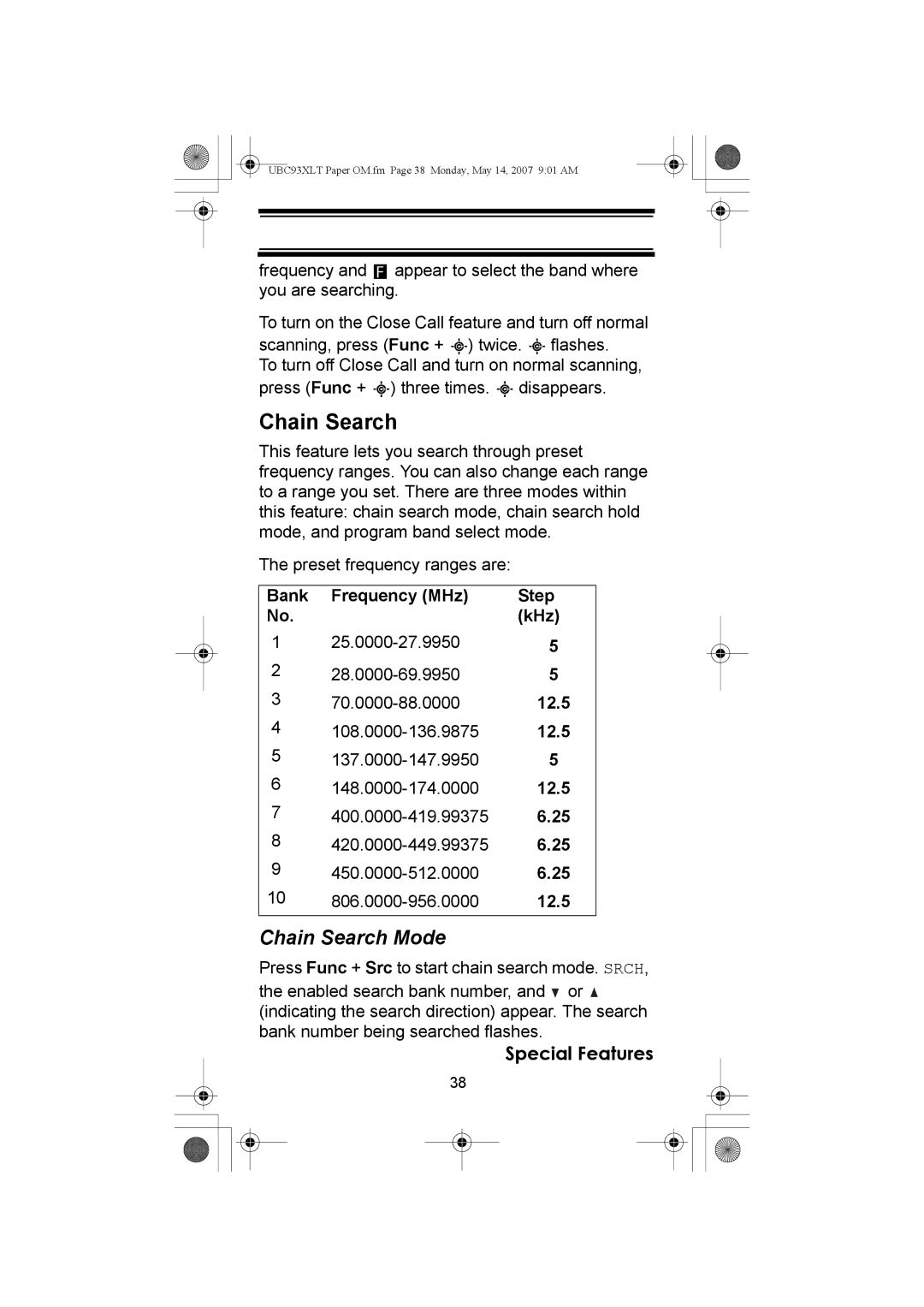 Uniden UBC93XLT manual Chain Search Mode 